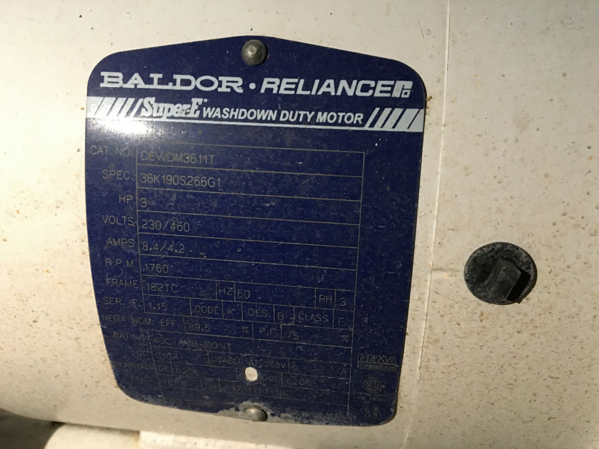 4 ea. Baldor-Reliance 3 HP Motors, Model 36K190S266G1, Serial Number F1711130515, F1711130410, - Image 19 of 27