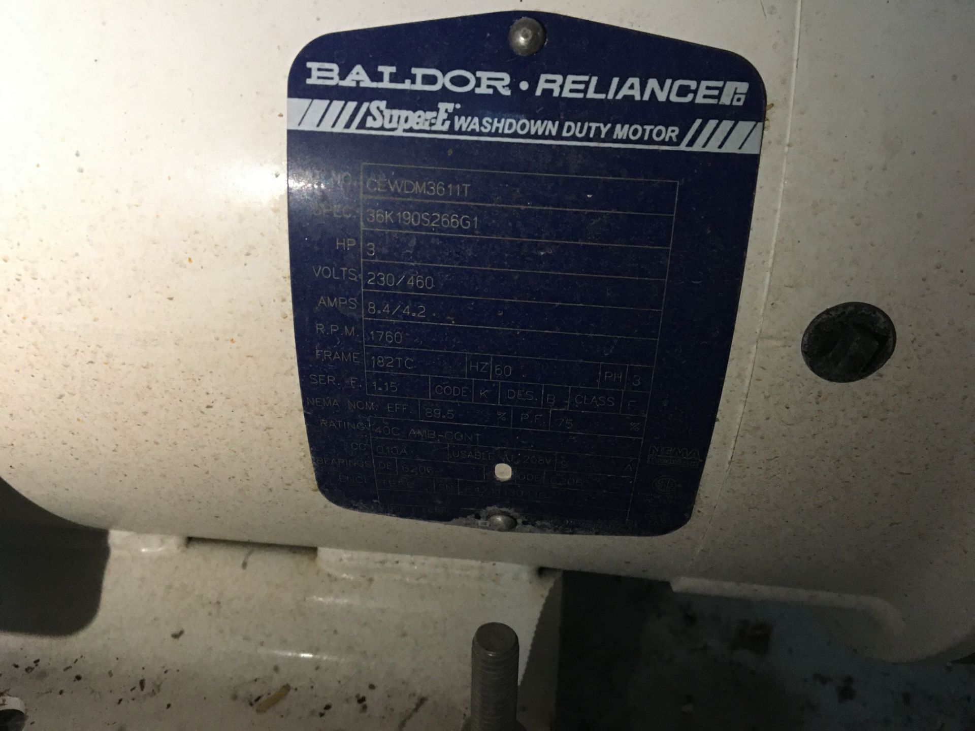 4 ea. Baldor-Reliance 3 HP Motors, Model 36K190S266G1, Serial Number F1711130515, F1711130410, - Image 16 of 27