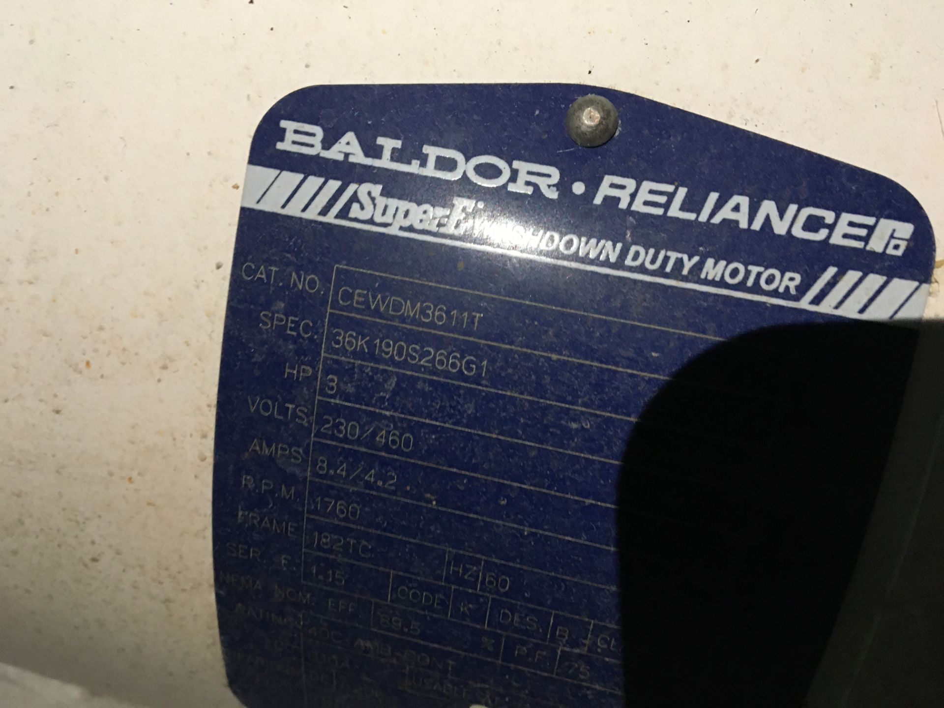 4 ea. Baldor-Reliance 3 HP Motors, Model 36K190S266G1, Serial Number F1711130515, F1711130410, - Image 18 of 27