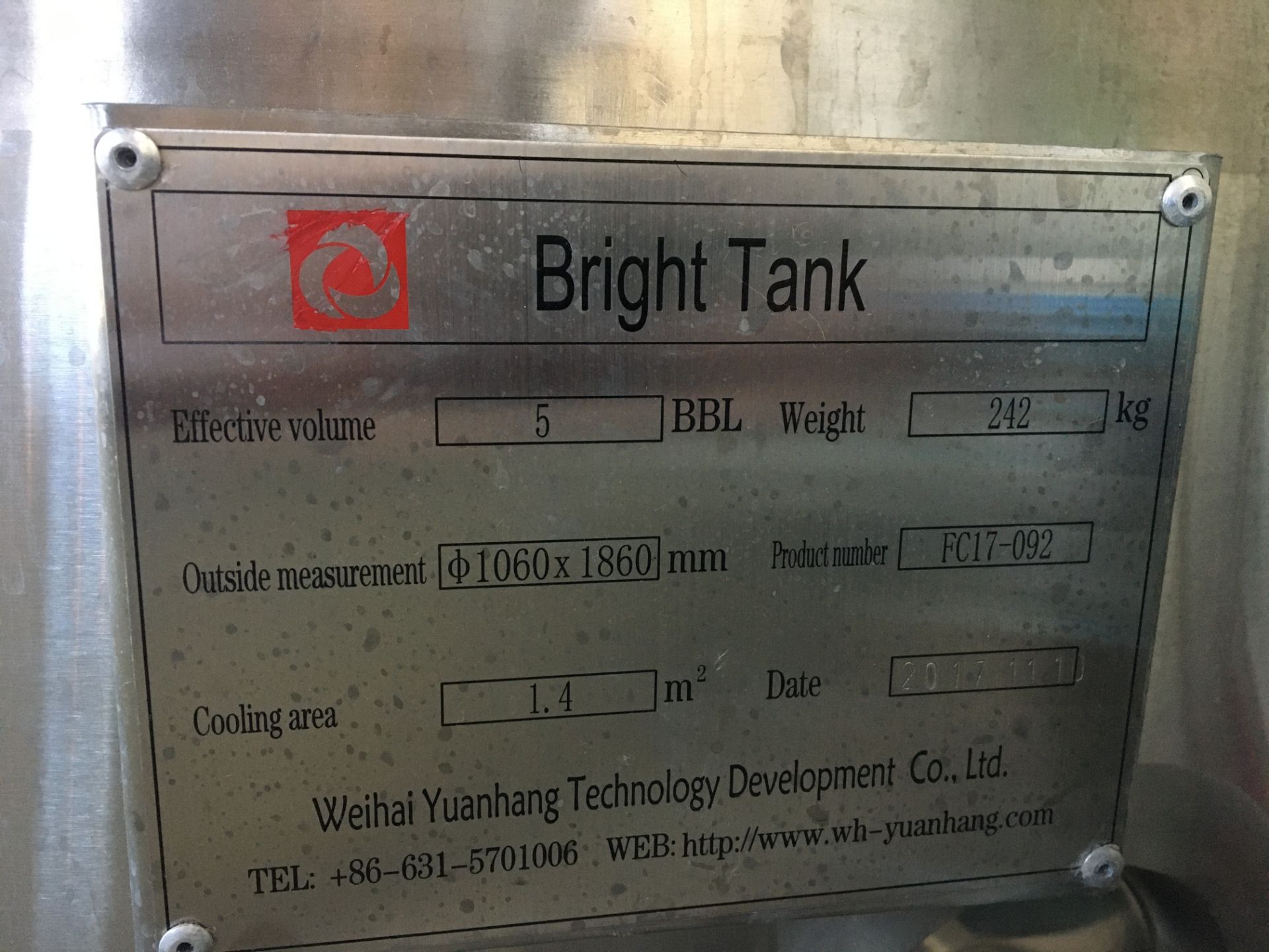5-BBL Minnetonka Bright Tank, Stainless Steel; storage for finished beer - Image 6 of 8