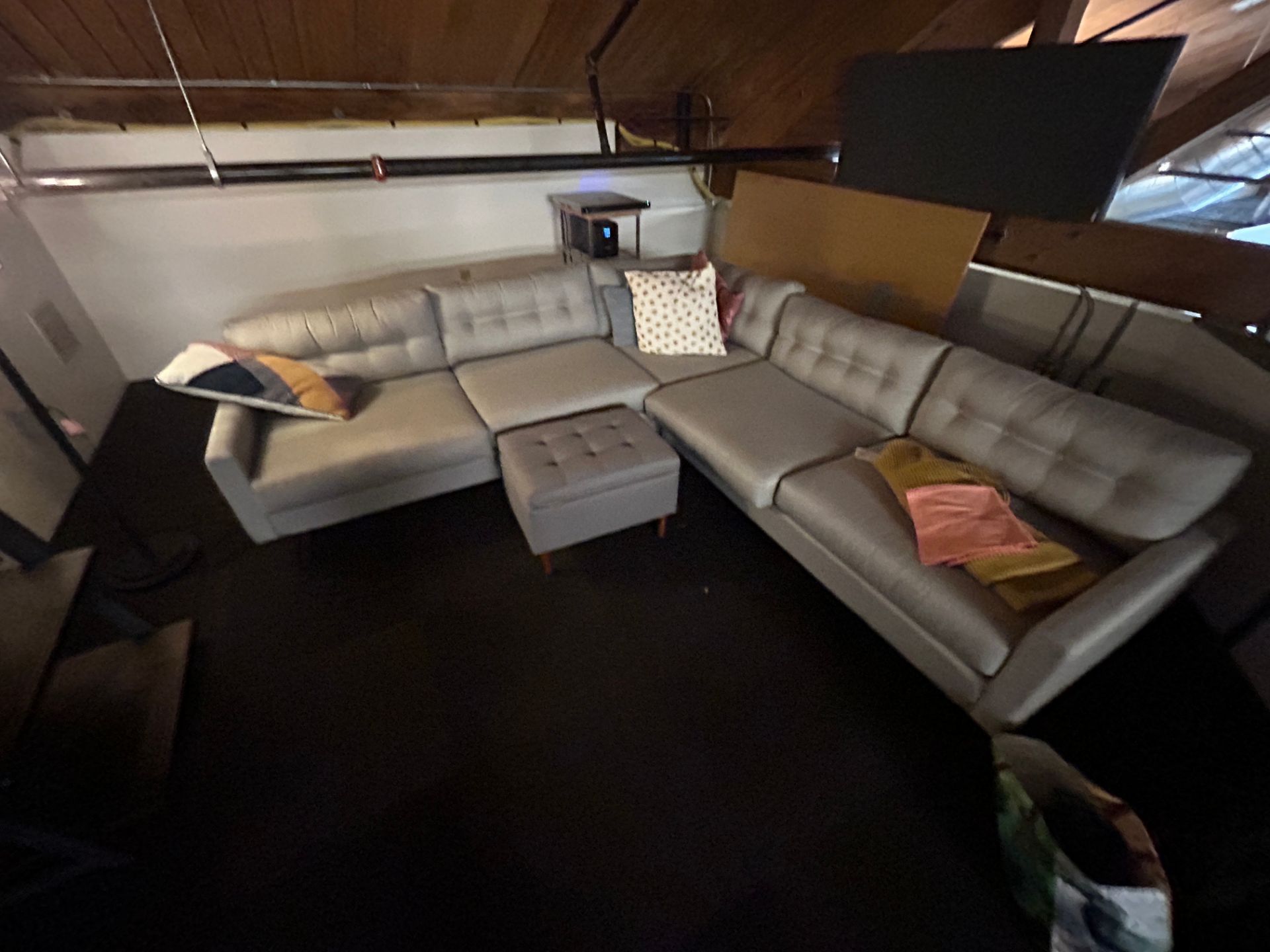 Lot - Cloth Sectional Couch, (2) Matching Lamps, Cantilever Shelving Unit - Image 3 of 4