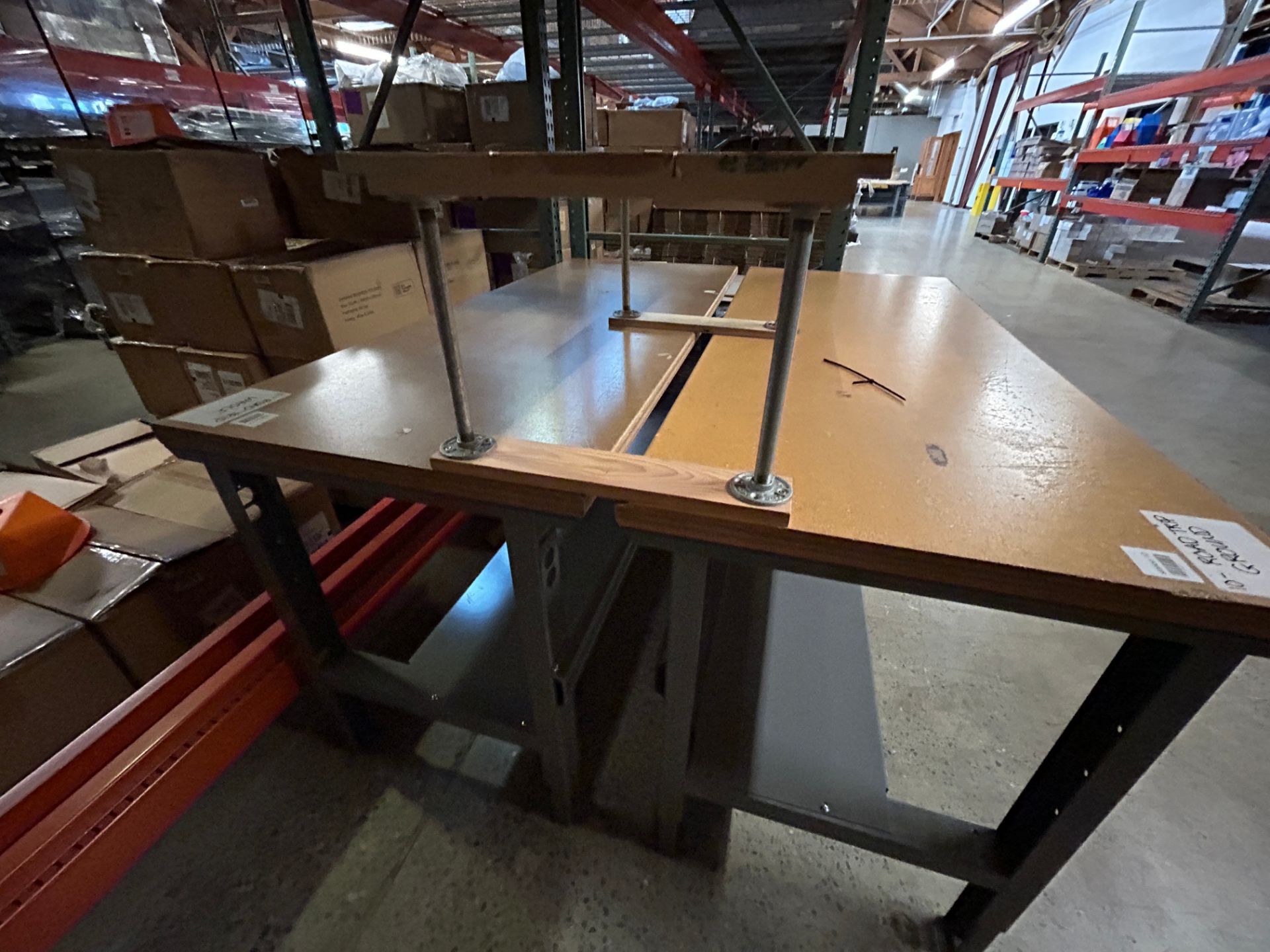Lot (2) Steel-Based Tables, with Wood Tops 5 5 ft. X 3 Ft. (1) Small Desktop - Image 4 of 4