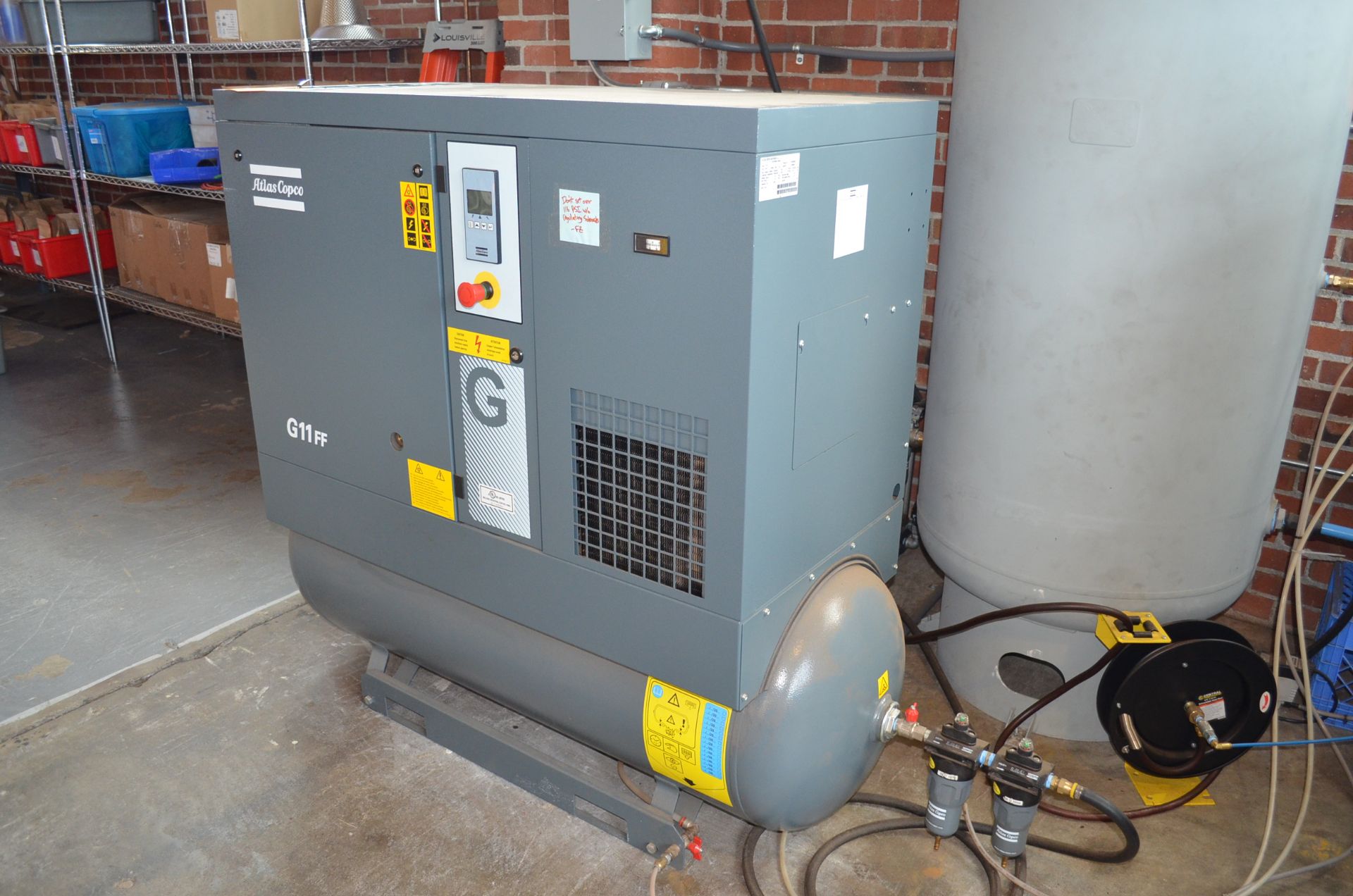 Atlas Copco Mdl G11FF, 15 HP Tank Mounted Rotary Screw Air Compressor. Working Pressure-125 PSIG- - Image 2 of 11