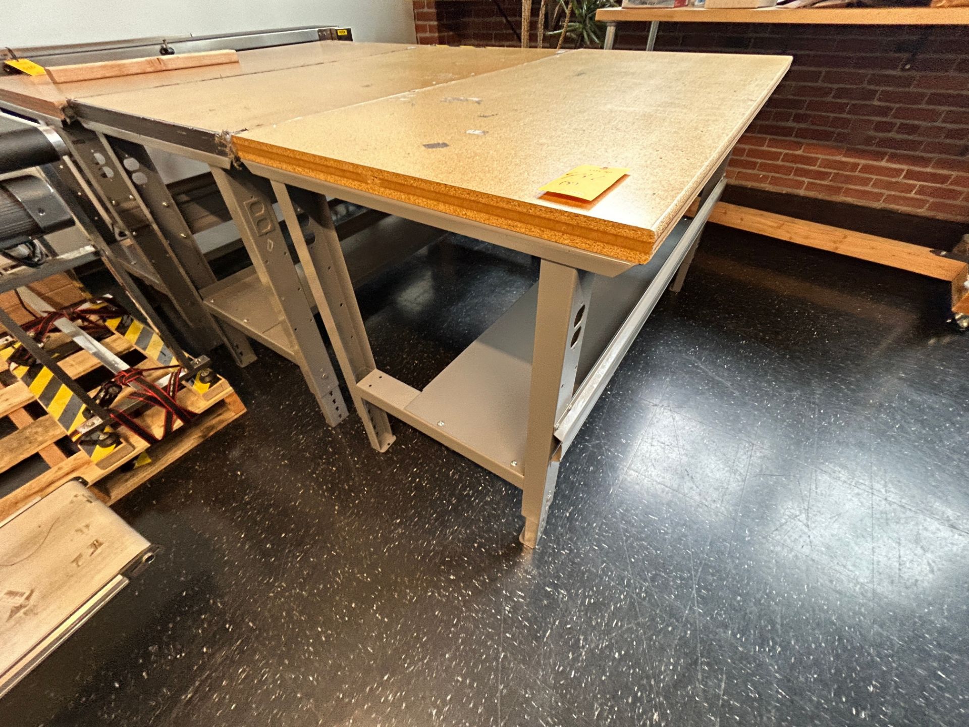 Lot (4) - Steel-Based Tables, with Wood tops 5.5 ft. x 3 Ft., (1) on Casters - Image 2 of 6