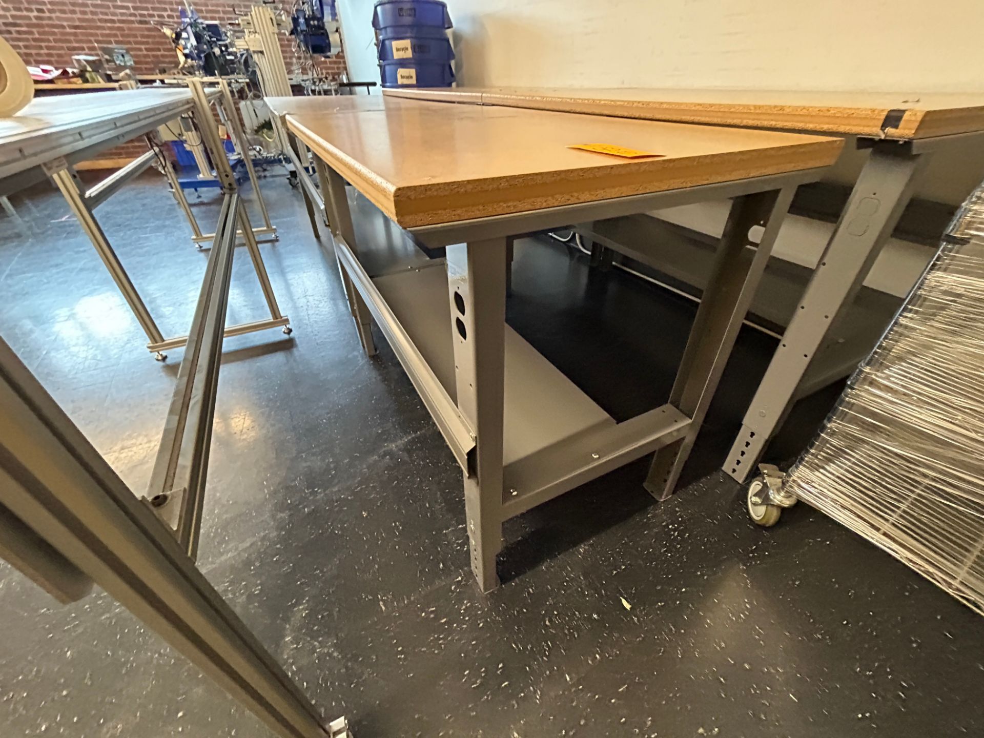Lot (4) - Steel-Based Tables, with Wood Tops, (3) 5 ft. x 3 Ft. (1) 14 ft. x 3 ft. - Image 4 of 4