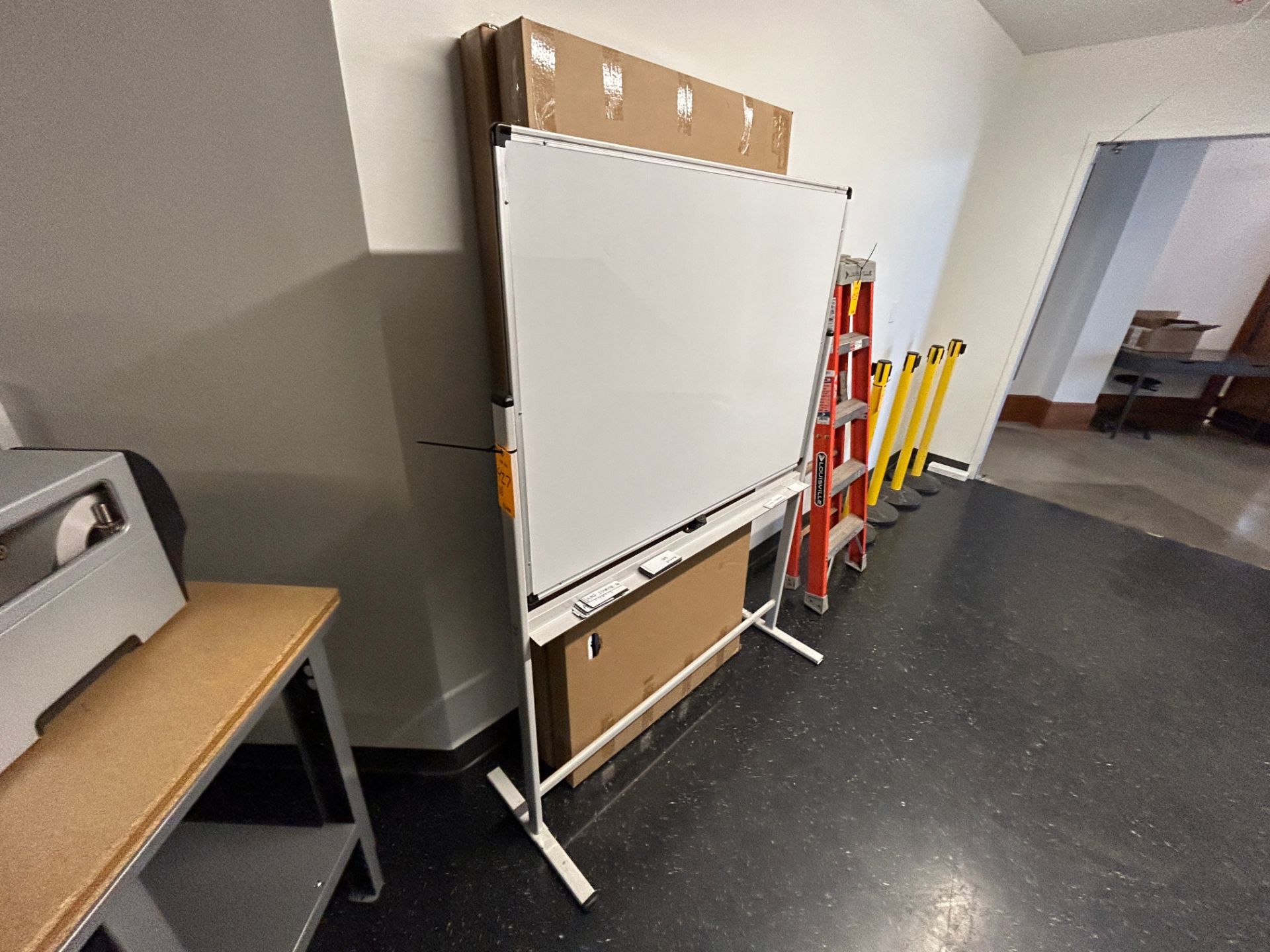 Upright White Board, Double Sided, with Tray on Casters