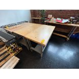 Lot (4) - Steel-Based Tables, with Wood tops 5.5 ft. x 3 Ft., (1) on Casters