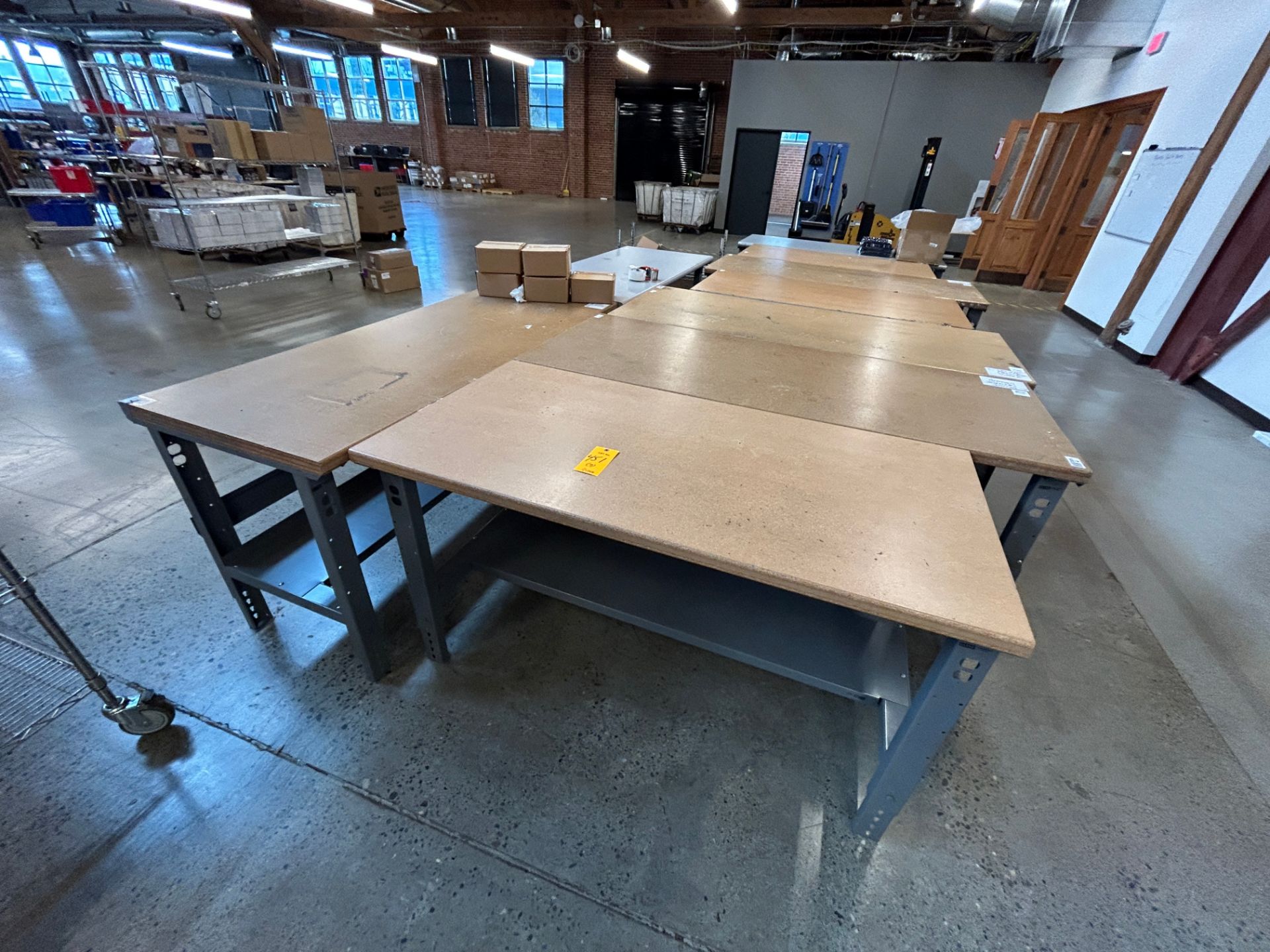 Lot (3) - Steel-Based Tables, with Wood Tops, 5.5 ft. x 3 Ft.