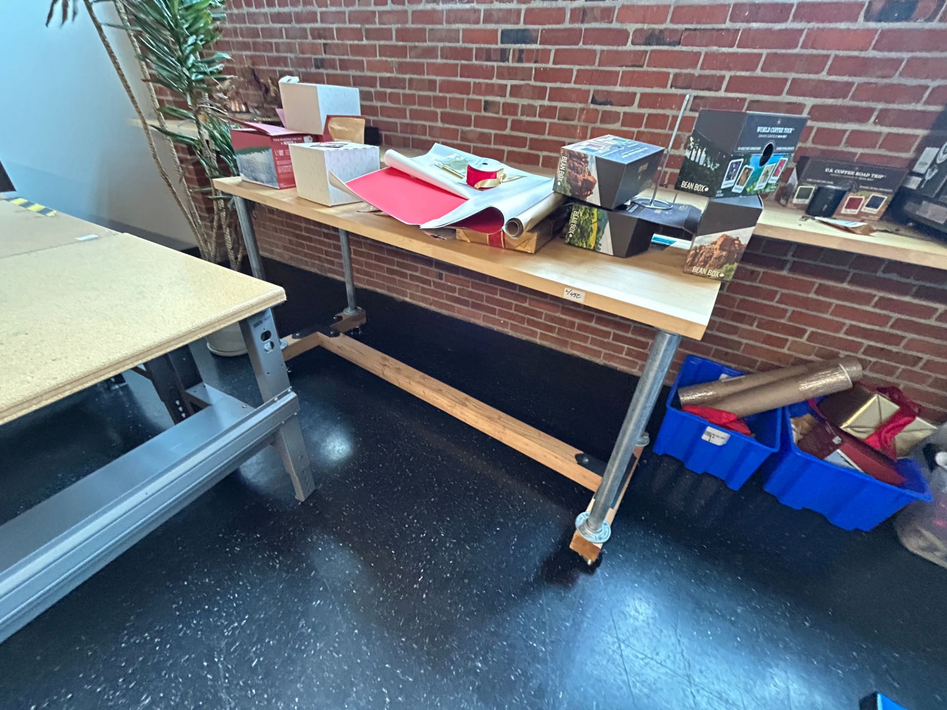Lot (4) - Steel-Based Tables, with Wood tops 5.5 ft. x 3 Ft., (1) on Casters - Image 5 of 6
