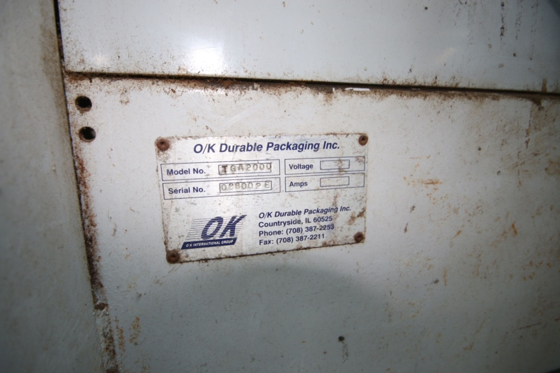 O/K DURABLE PACKAGING SYSTEMSCASE ERECTOR, MODEL TGA2000, S/N 088002E, WITH BOTTOM TAPE SEALER AND - Image 24 of 24