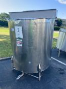 Aprox. 500 Gal. S/S Single Wall Tank, Internal Dims. Aprox. 59” Deep x 54” Dia., with Bottom S/S