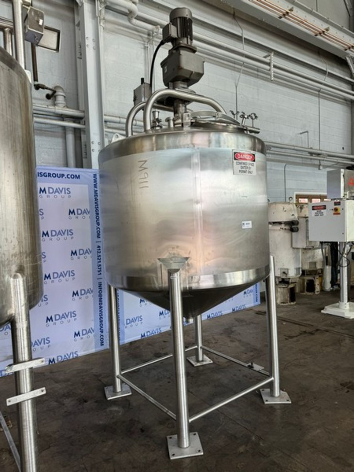 Aprox. 400 Gal. S/S Single Wall Vertical Tank, Cone Bottom, Vessel Dims.: Aprox. 40” Tall x 54” - Image 10 of 15