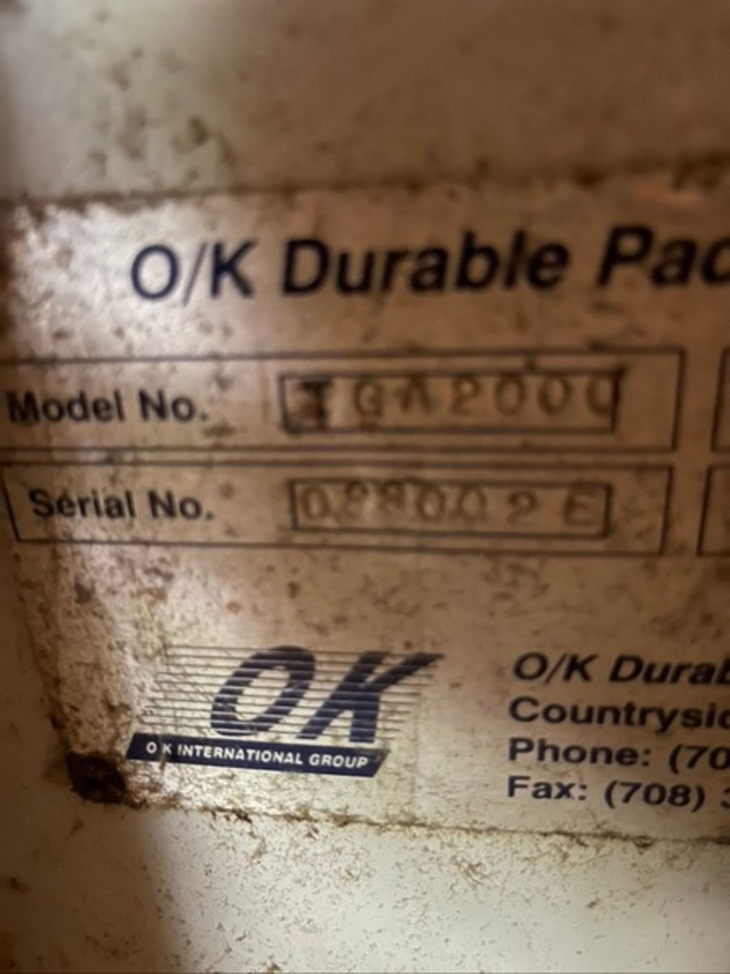 O/K DURABLE PACKAGING SYSTEMSCASE ERECTOR, MODEL TGA2000, S/N 088002E, WITH BOTTOM TAPE SEALER AND - Image 15 of 24