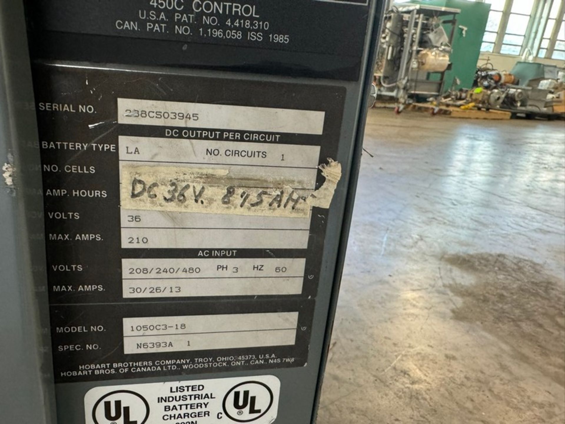 Hobart Accu-Charge Forklift Battery Charger,M/N 1050C3-1B, S/N 238CS03945, with Gray Connector ( - Image 3 of 4