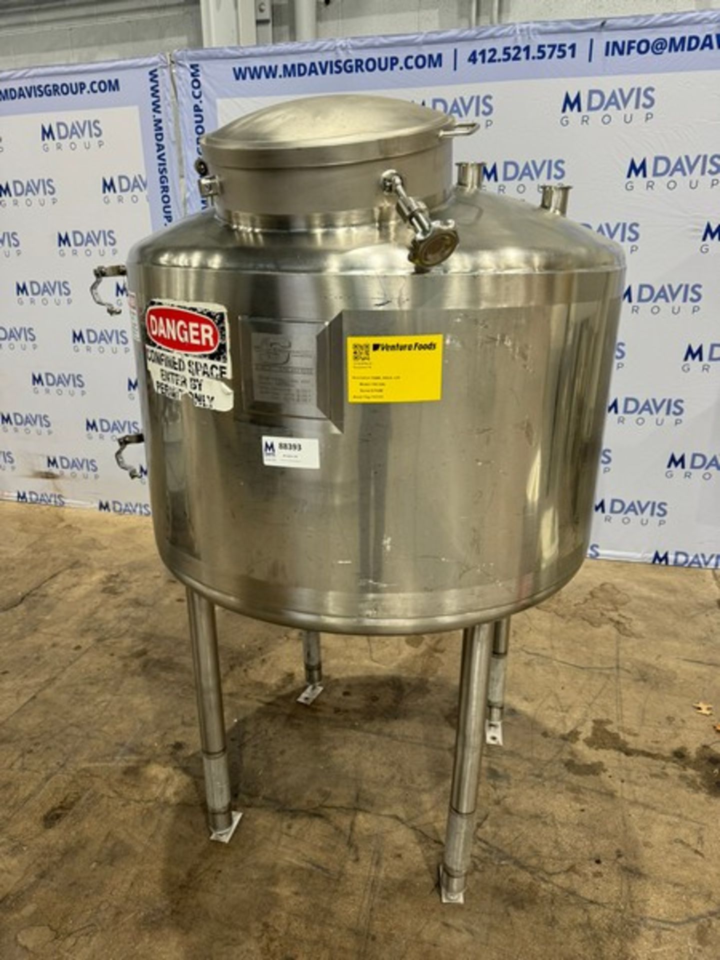 2007 Sprinkman 100 Gal. Jacketed S/S Single Wall Vertical Tank, S/N E764W, Heat: 50 PSI @ 200 F,