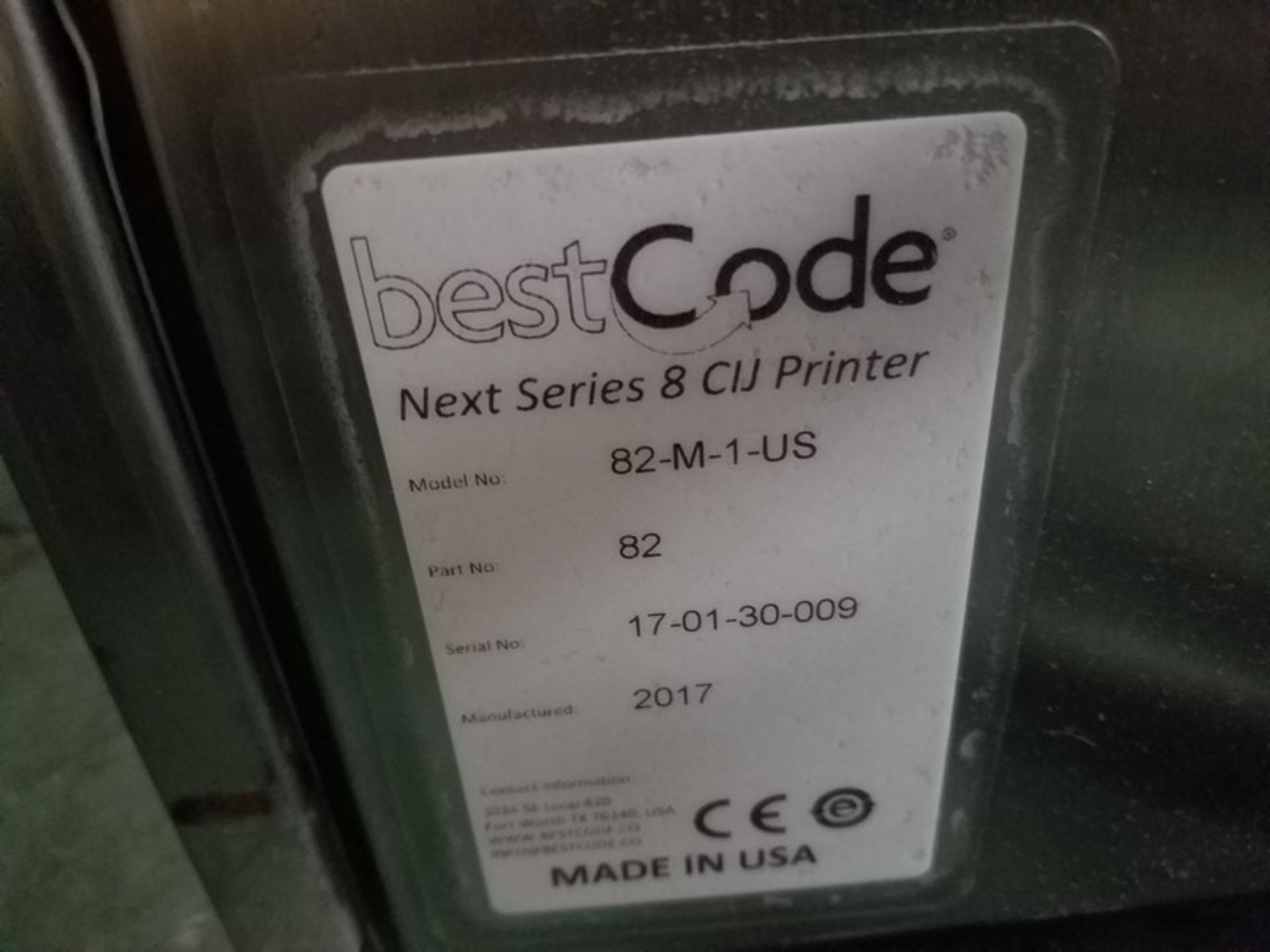 Best Code 82-M-1-US ink Jet Printer, S/N17-01-30-009, Volt 110, YR 2017 (Loading Fee $50) (Located - Image 5 of 5