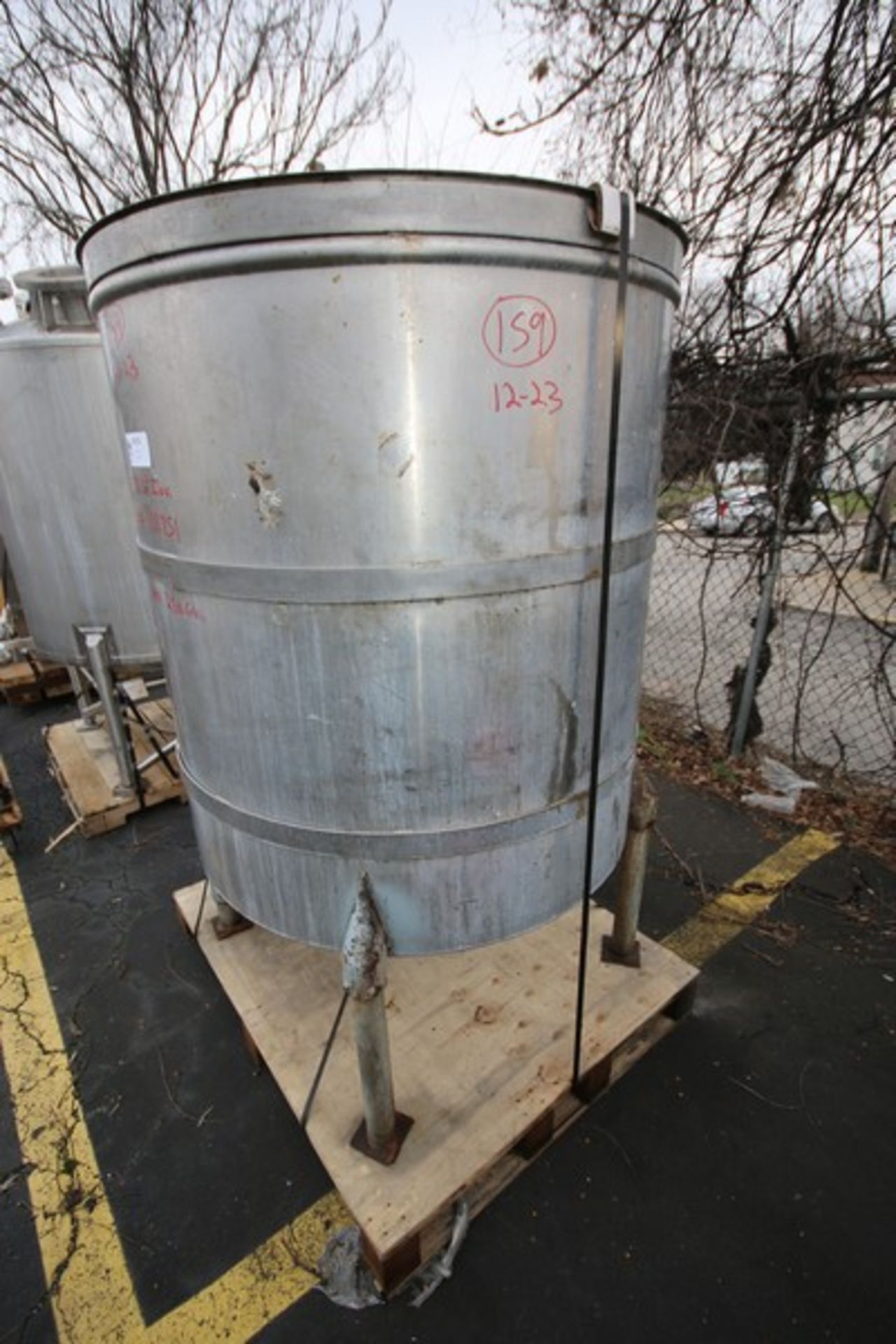 Aprox. 250 Gallon S/S Vertical Tank with Open Top, 2" Bottom Connection, Steel Legs (INV#101751) ( - Image 3 of 6