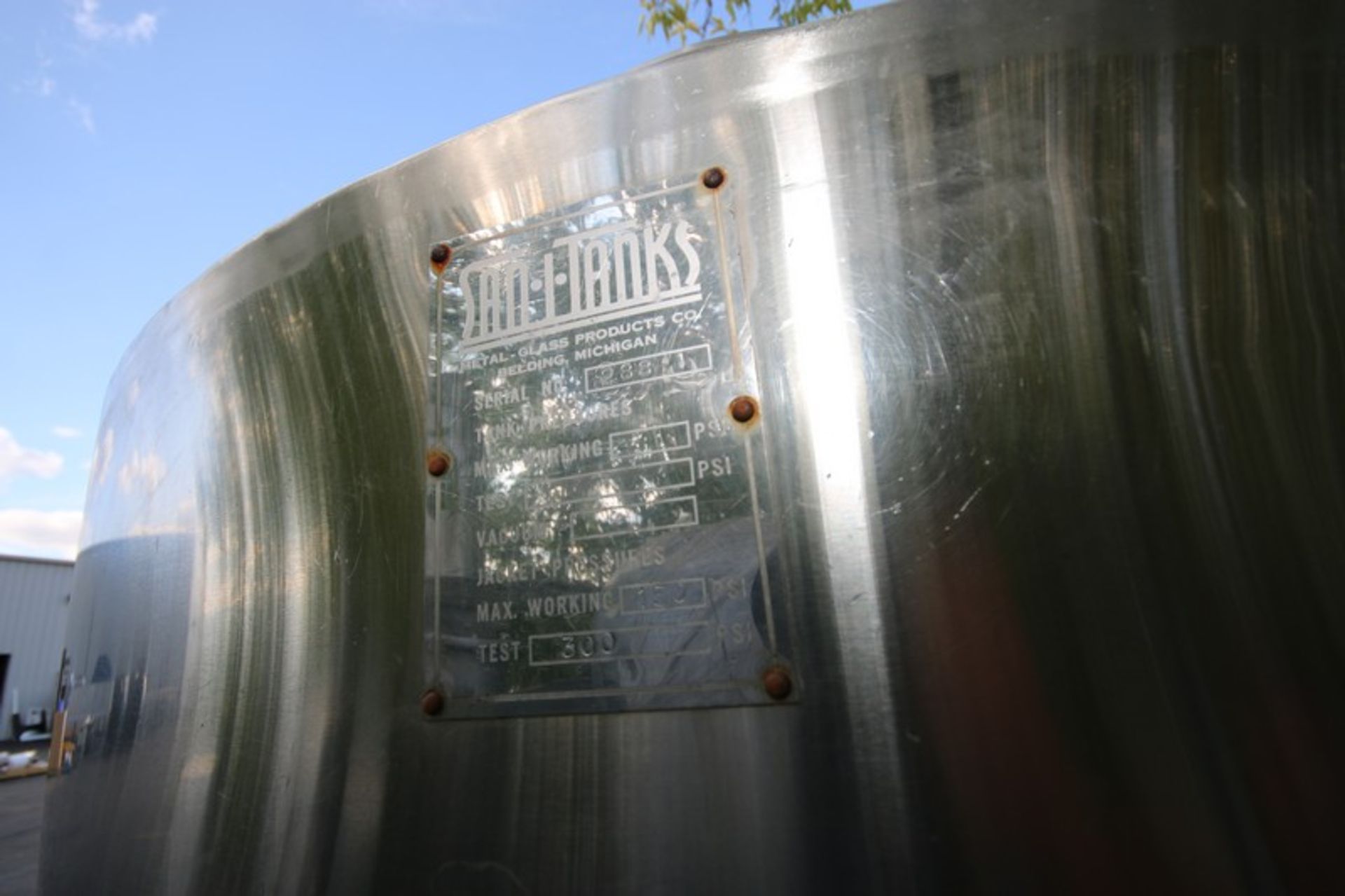 Sani Tanks Aprox. 600 Gallon Vertical Jacketed S/S Tank, SN 2881, with Bottom & Side Scrape - Image 6 of 11