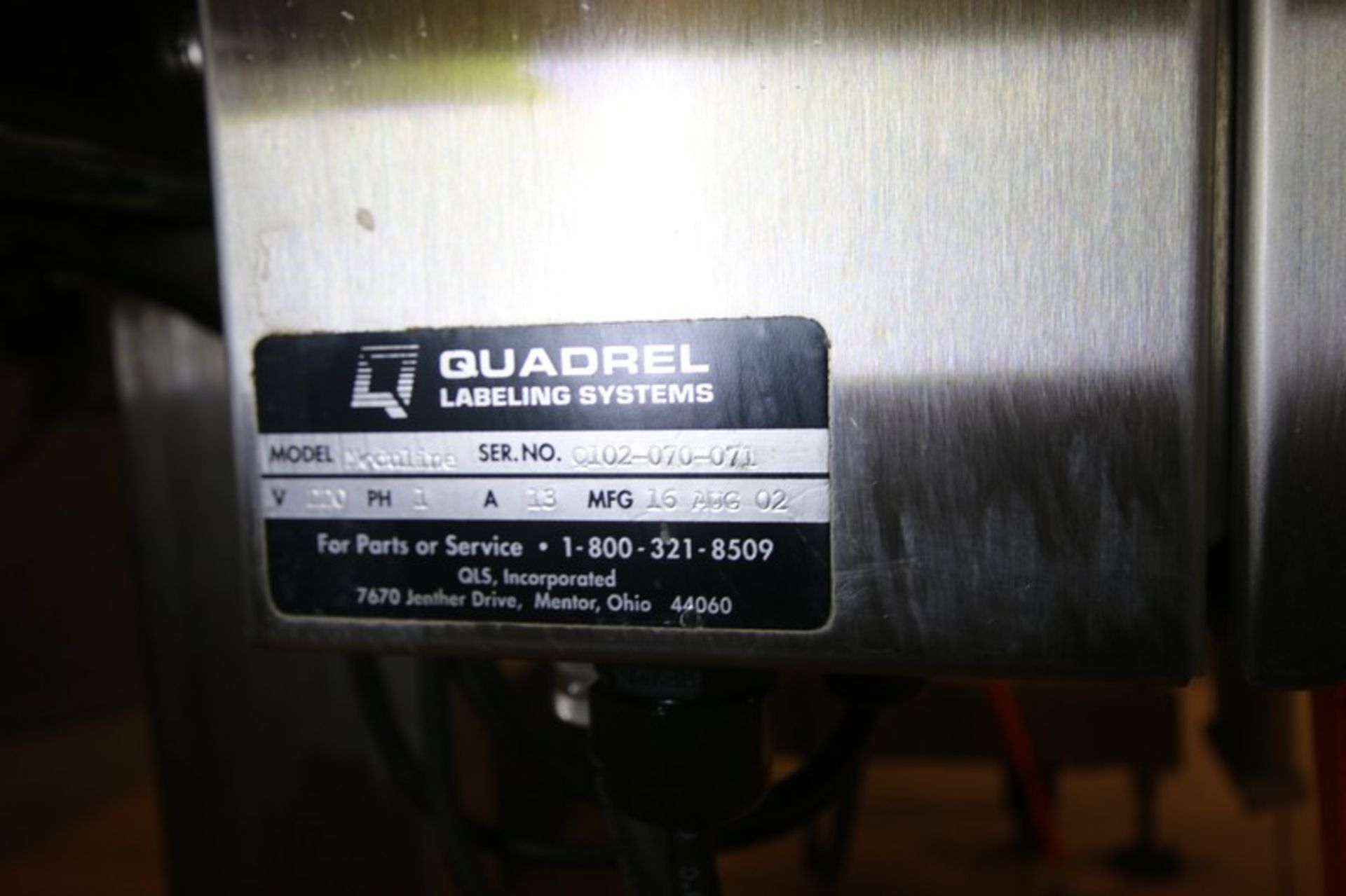 Quadrel In-Line S/S Labeler, Model MODULE, SN Q102-070-071, with 4.5" W X 8' L Conveyor, 200V (INV# - Image 11 of 11