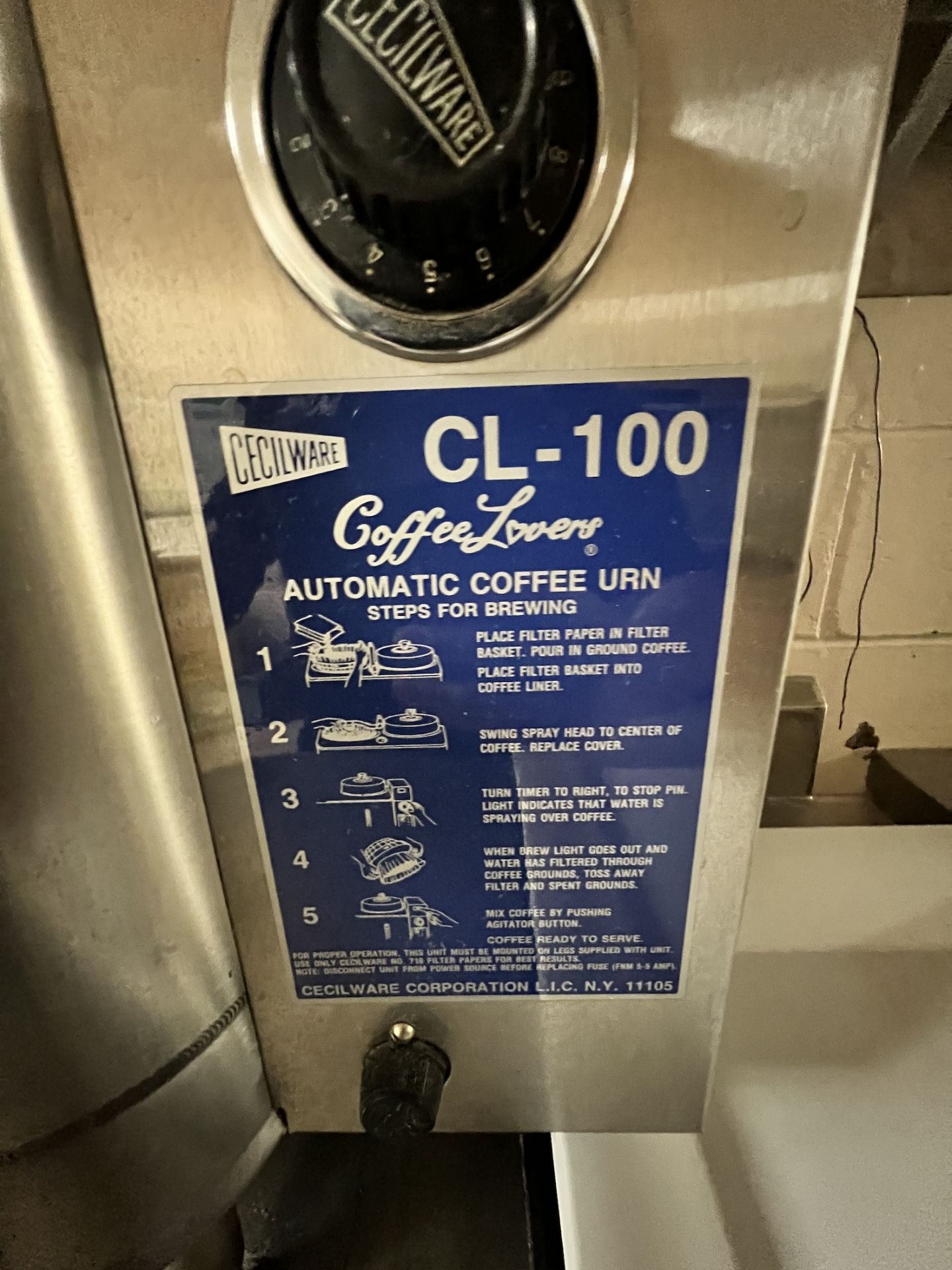 CECILWARE COFFEELOVERS CL-100 AUTOMATIC COFFEE URN (SIMPLE LOADING FEE $55) - Image 3 of 4