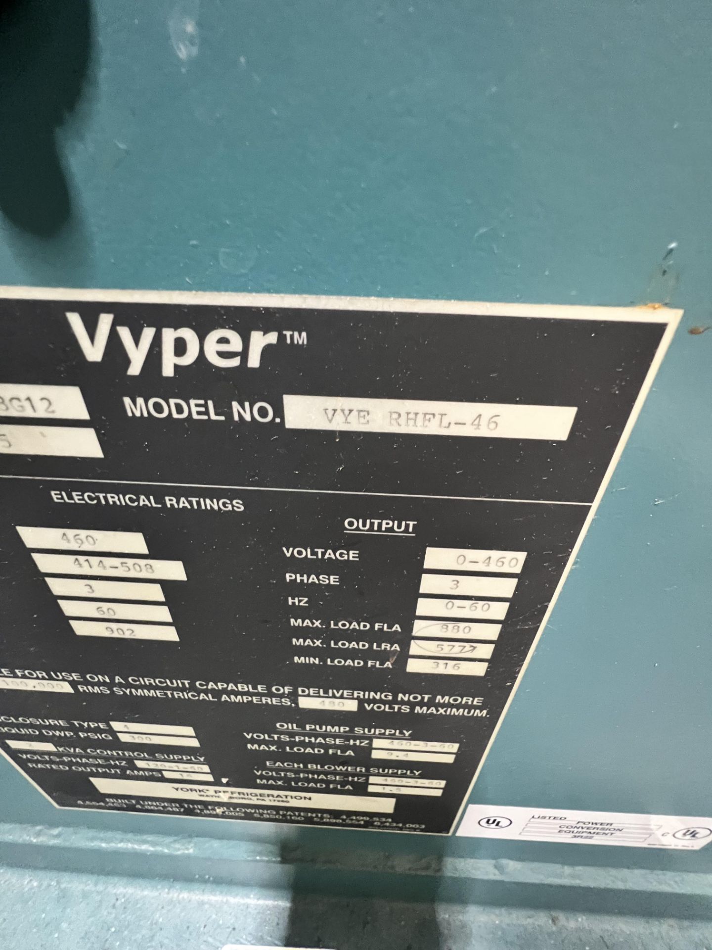 FRICK VYPER CONTROL PANEL, MODEL VYE RHFL-46, S/N COR-075, 460 V (SIMPLE LOADING FEE $385) - Image 21 of 24