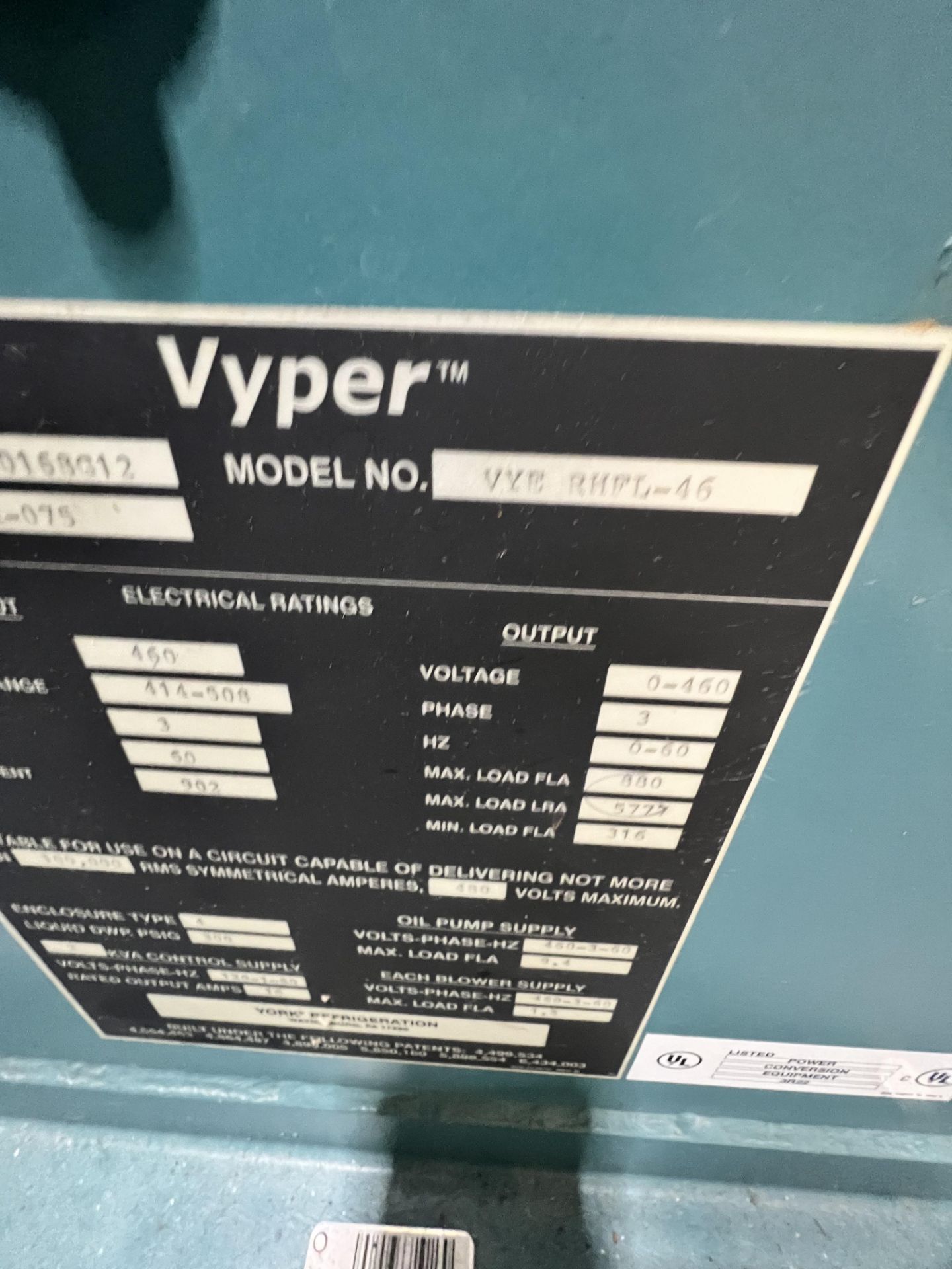 FRICK VYPER CONTROL PANEL, MODEL VYE RHFL-46, S/N COR-075, 460 V (SIMPLE LOADING FEE $385) - Image 13 of 24