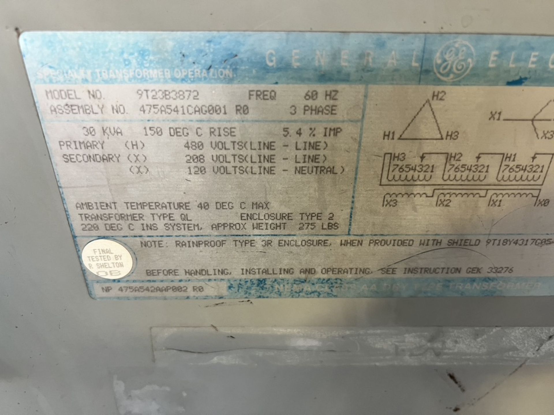 (2) TRANSFORMERS, (1) NEW Transformer 15 KVA, Emerson # ES14H15S ( 105184525 ), (1) GENERAL ELECTRIC - Image 13 of 13