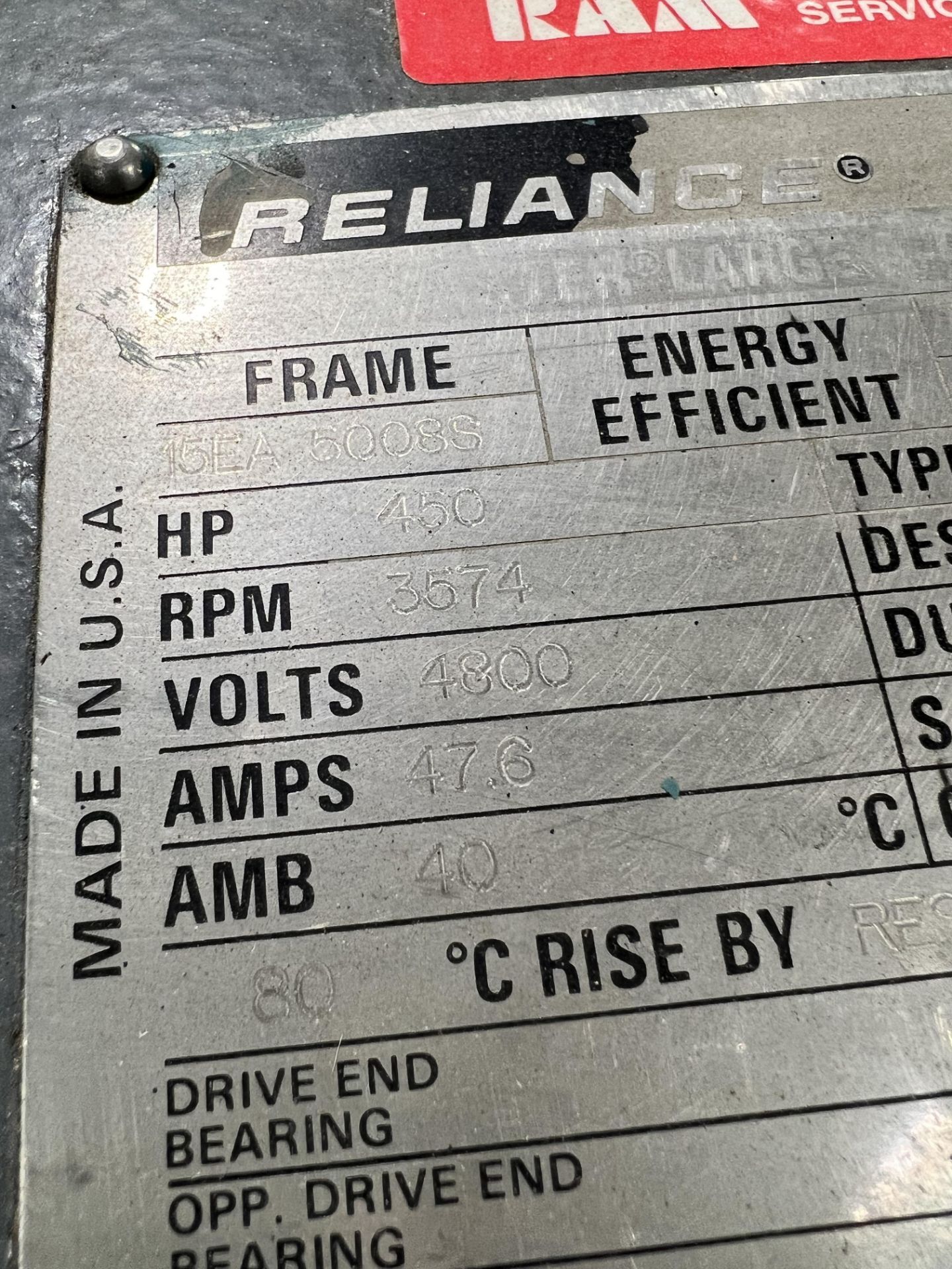 FRICK 450-HP BOOSTER AMMONIA SCREW COMPRESSOR, MODEL TDSB355L, S/N TDSH355L0028KZb, 3575 RPM, 4800 - Image 8 of 13