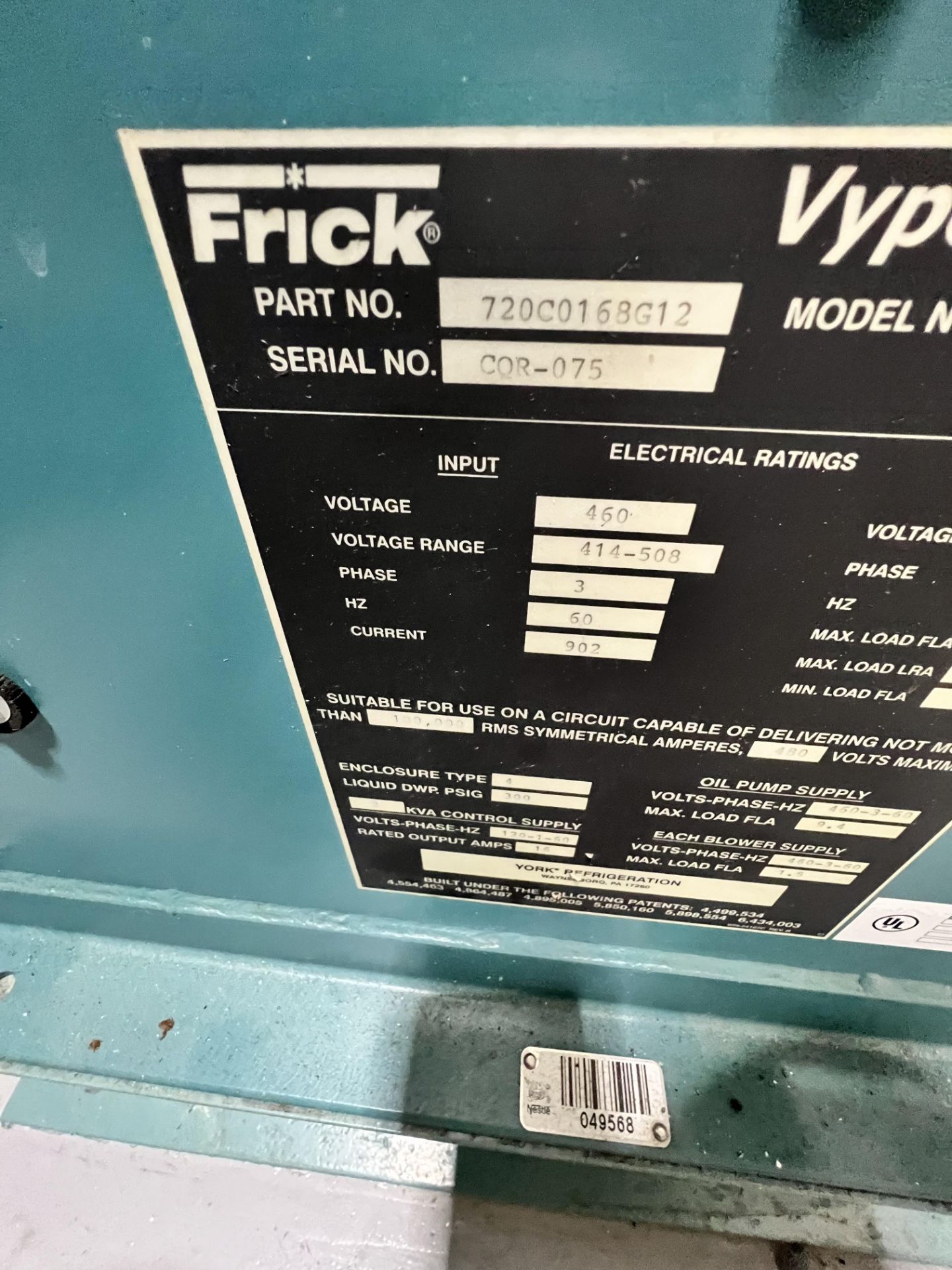 FRICK VYPER CONTROL PANEL, MODEL VYE RHFL-46, S/N COR-075, 460 V (SIMPLE LOADING FEE $385) - Image 9 of 24