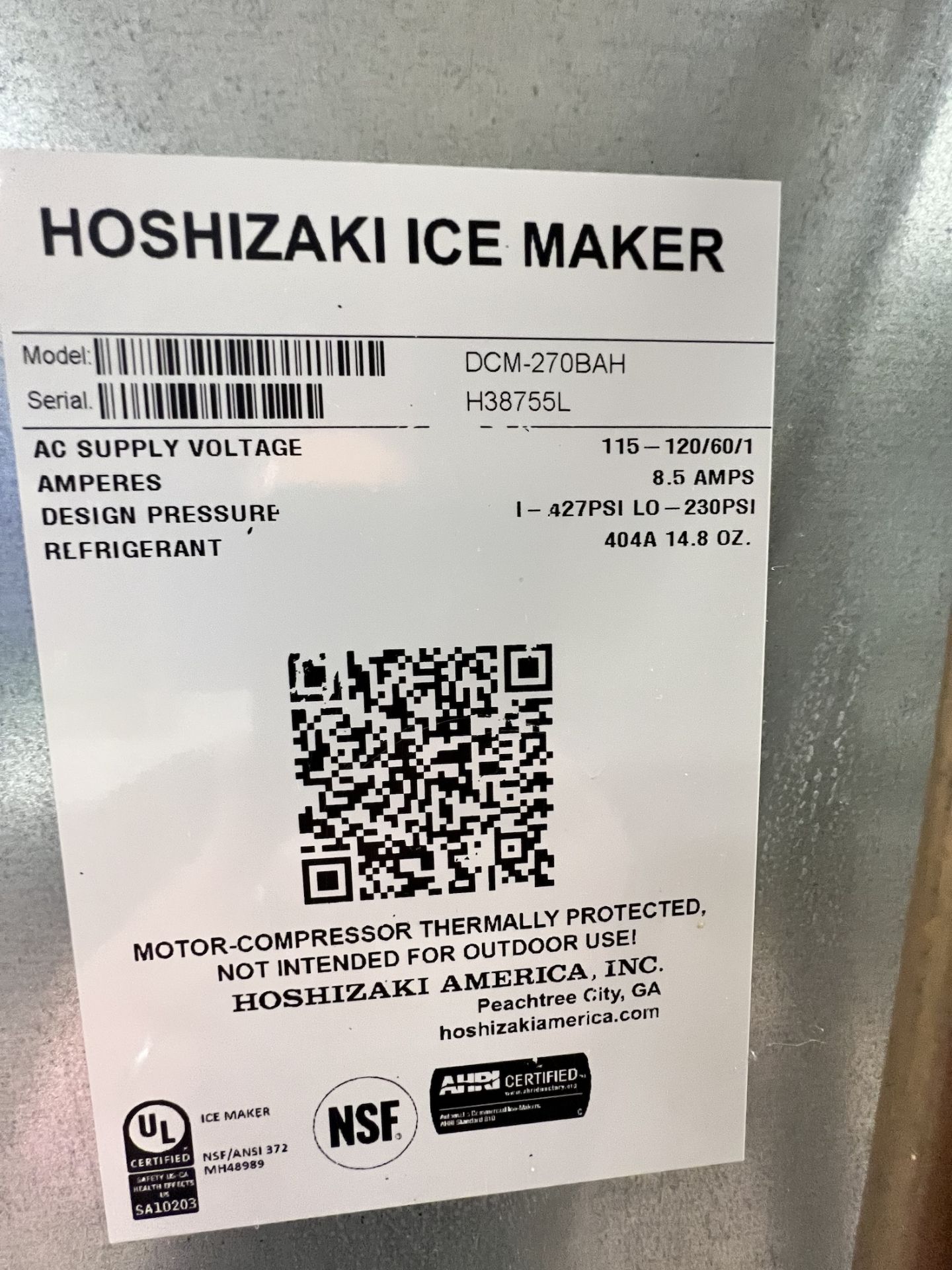 HOSHIZAKI NUGGET ICE MAKER AND WATER DISPENSER, MODEL DCM-270BAH, S/N H38755L - Image 8 of 8