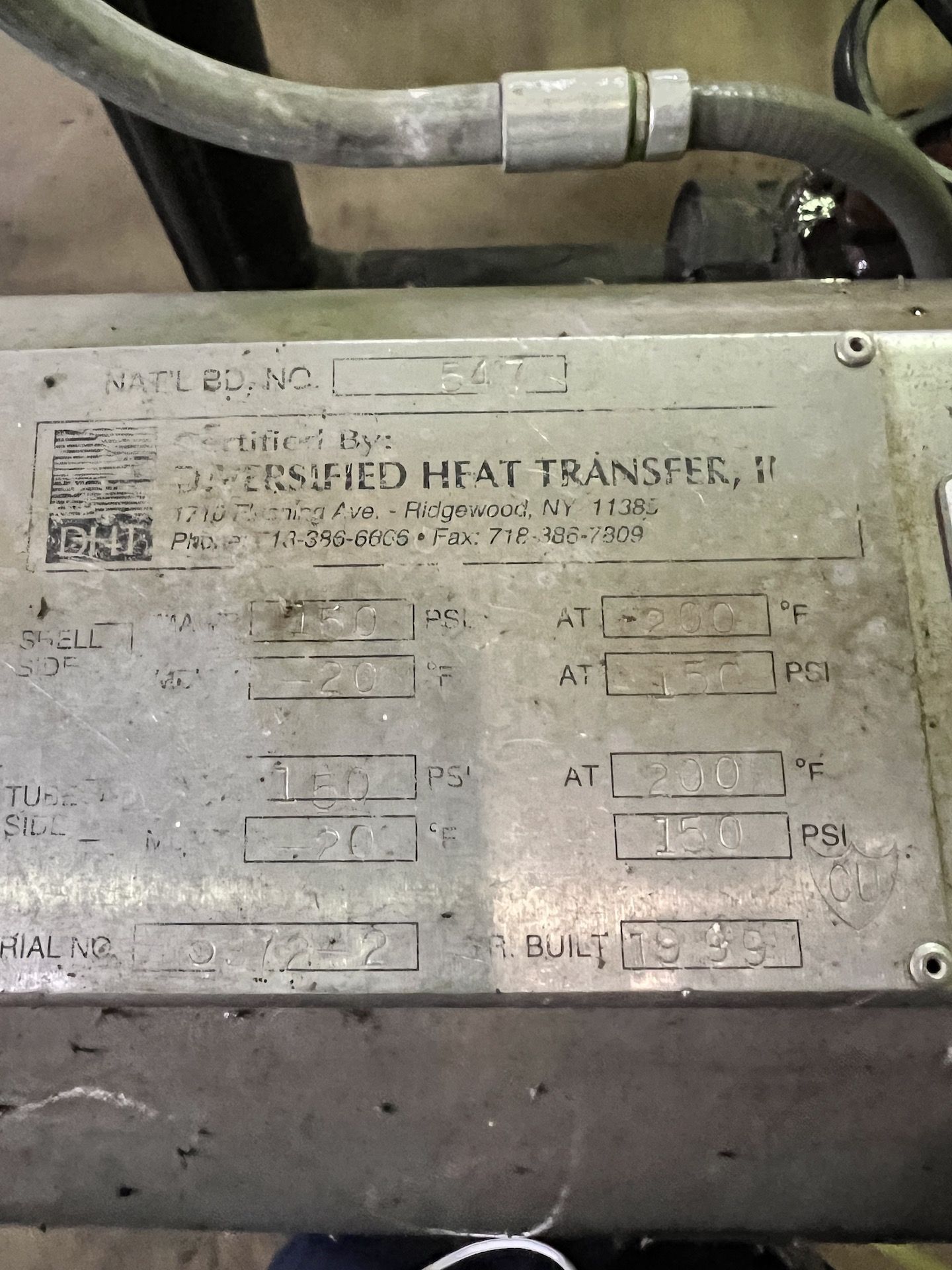 DHT S/S SHELL AND TUBE HEAT EXCHANGER, APPROX. 10 IN. DIAMETER X 160 IN. LENGTH, S/N 5972-2, - Image 3 of 14