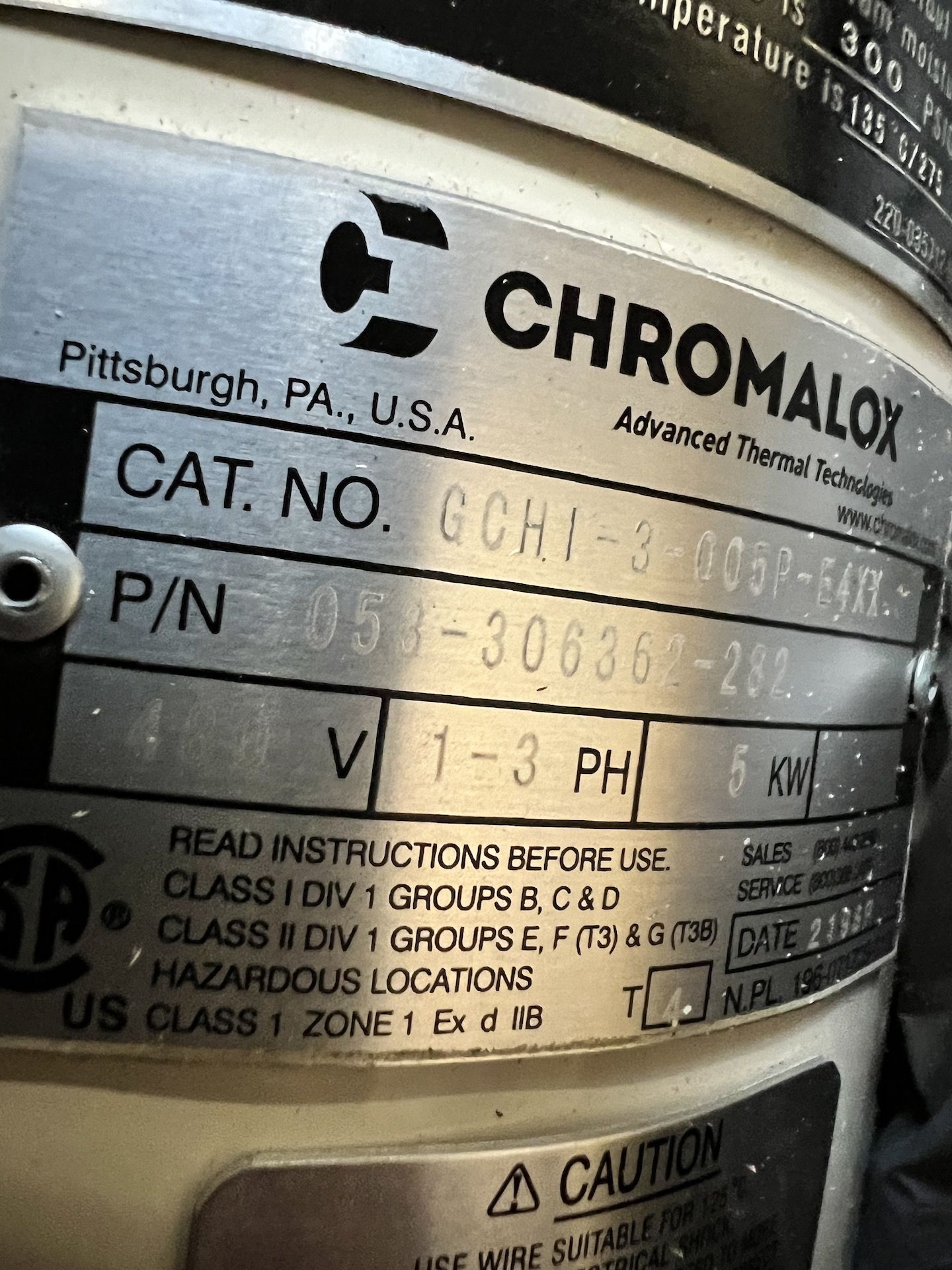 NEW CHROMALOX CIRCULATION HEATER, CAT NO. GCHI-3-005P-E4XX, 1-3 PHASE, 480 V (SIMPLE LOADING FEE $ - Image 14 of 21
