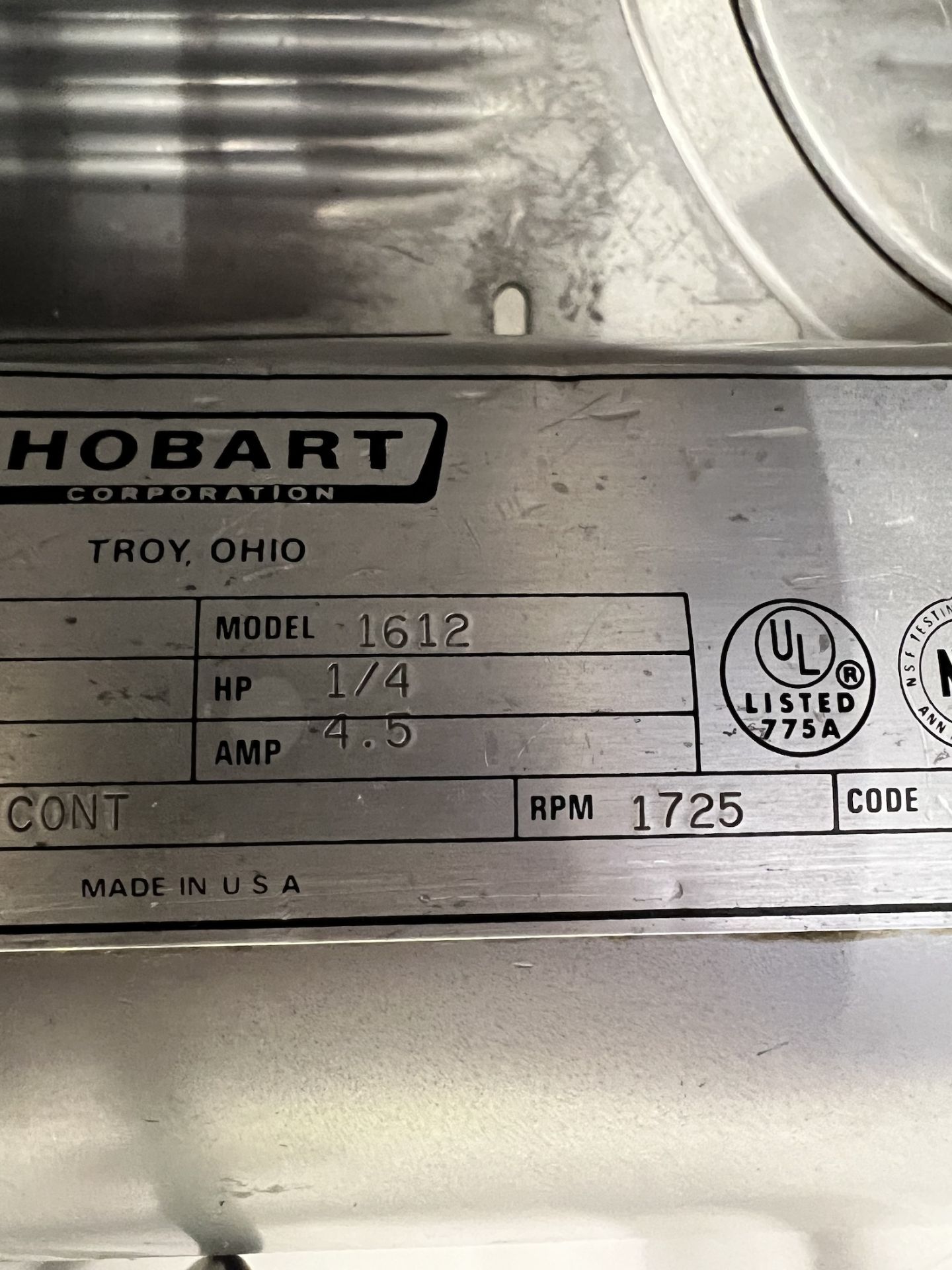 HOBART DELI SLICER, MODEL 1612, S/N 11-209-252, 115 V, 1 PHASE (SIMPLE LOADING FEE $55) - Image 4 of 4