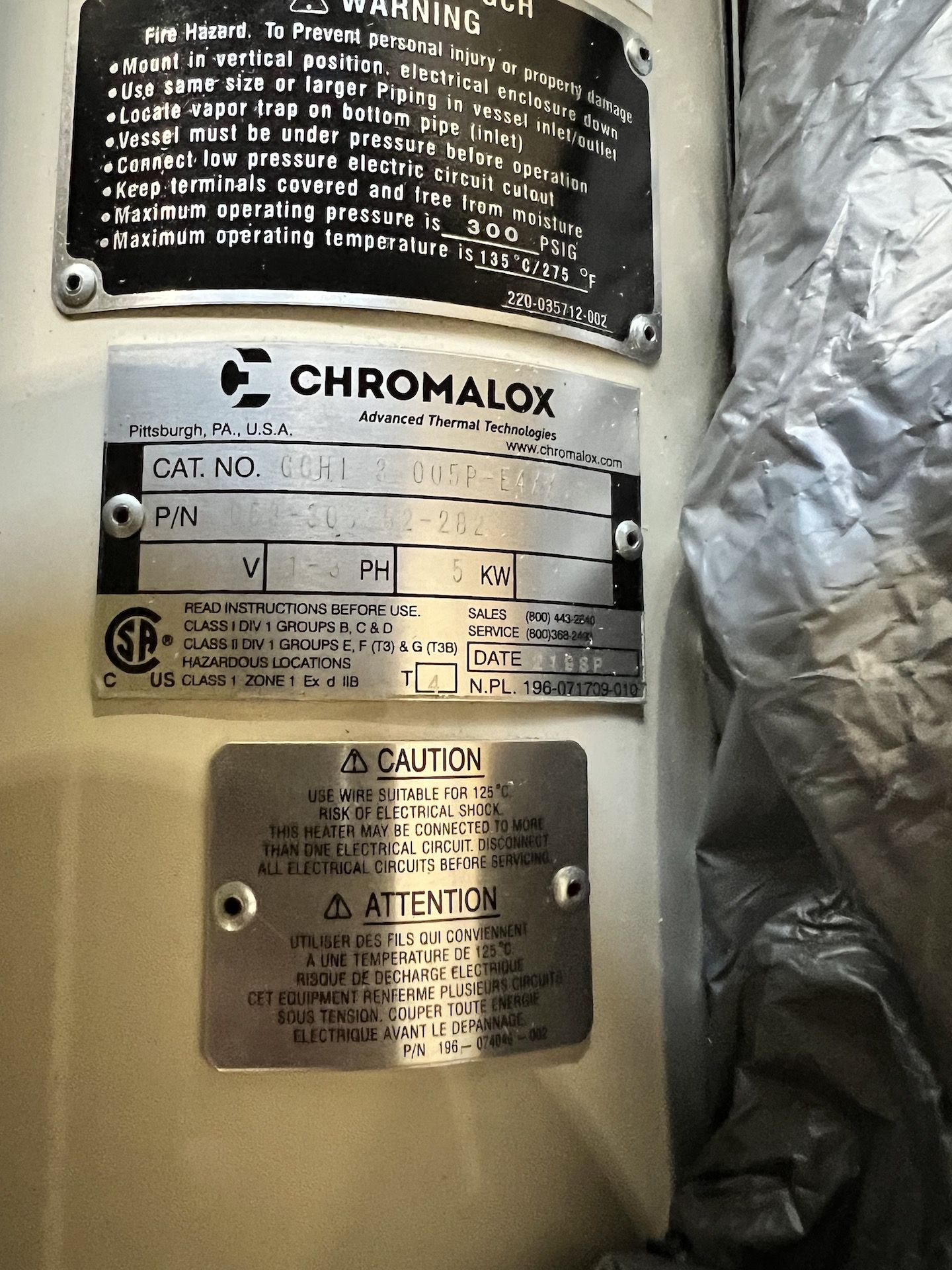 NEW CHROMALOX CIRCULATION HEATER, CAT NO. GCHI-3-005P-E4XX, 1-3 PHASE, 480 V (SIMPLE LOADING FEE $ - Image 4 of 21