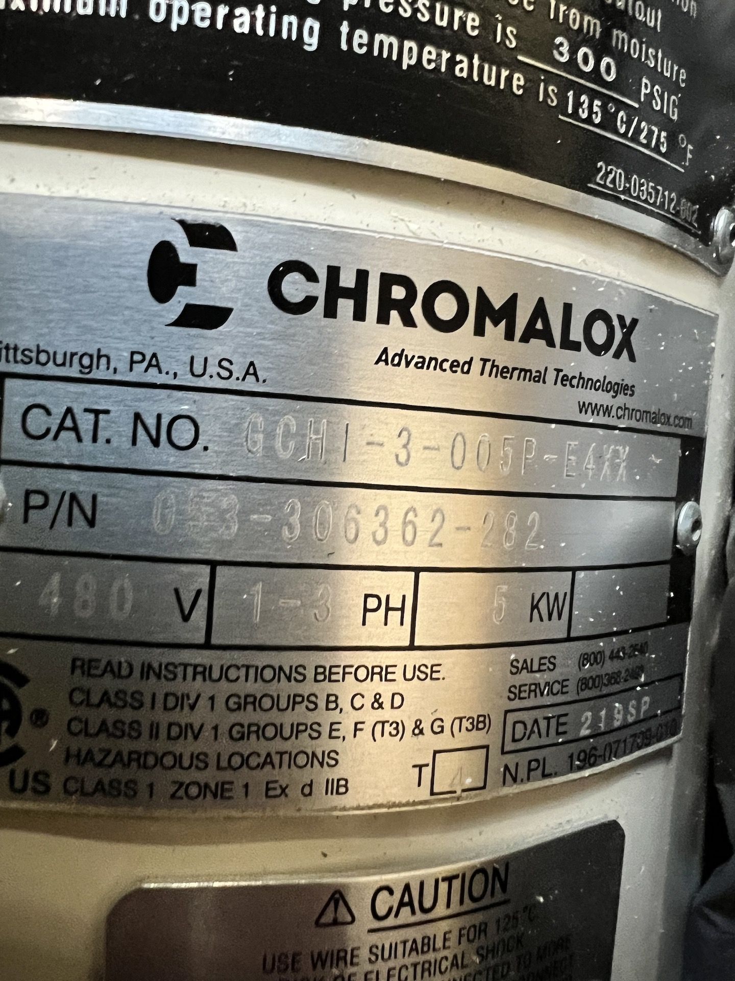 NEW CHROMALOX CIRCULATION HEATER, CAT NO. GCHI-3-005P-E4XX, 1-3 PHASE, 480 V (SIMPLE LOADING FEE $ - Image 15 of 21