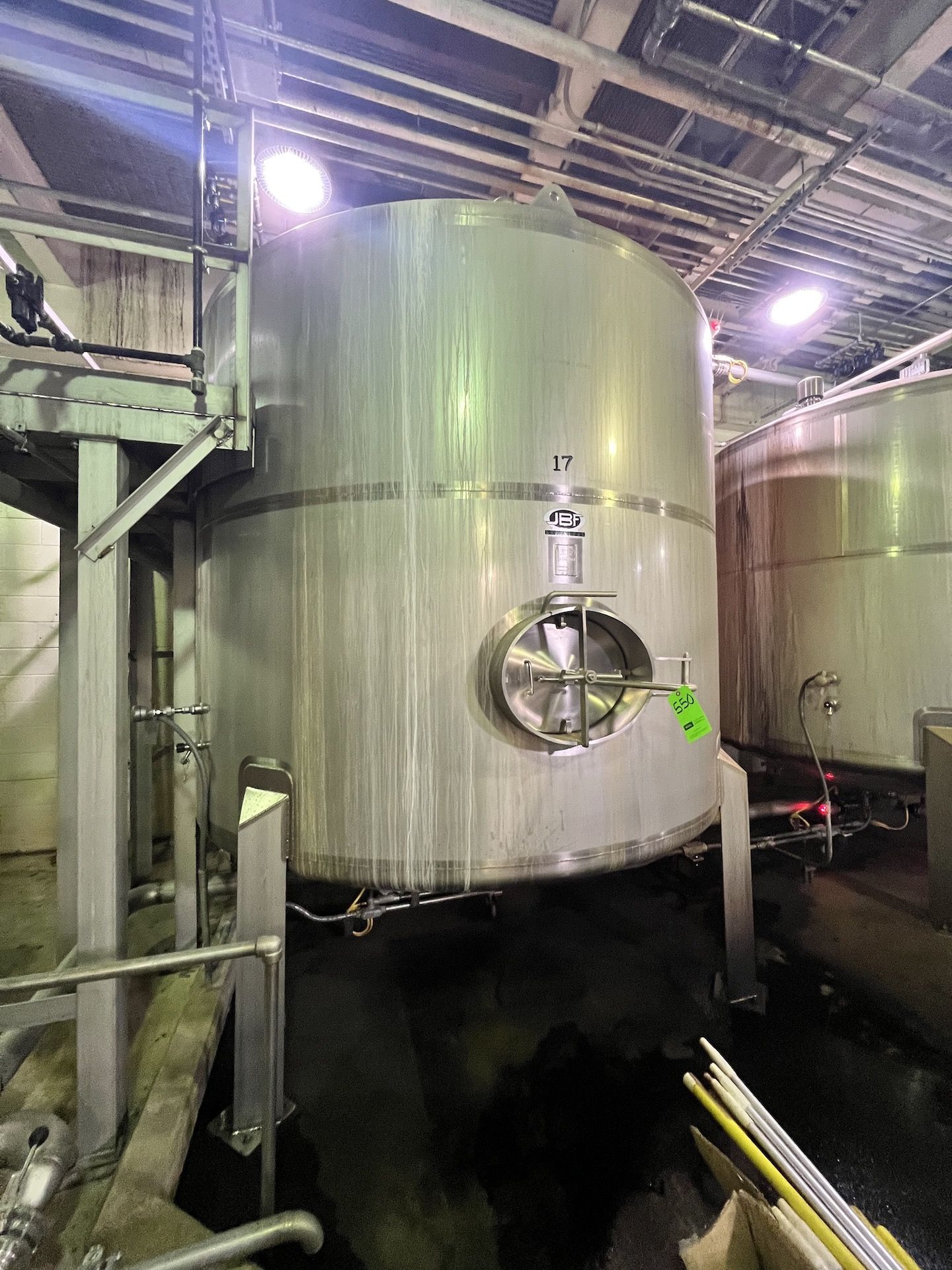 2019 JBF 3,780 GALLON S/S MIXING TANK, S/N 19948, TOP-MOUNT PROP STYLE AGITATION, APPROX. 108 IN.
