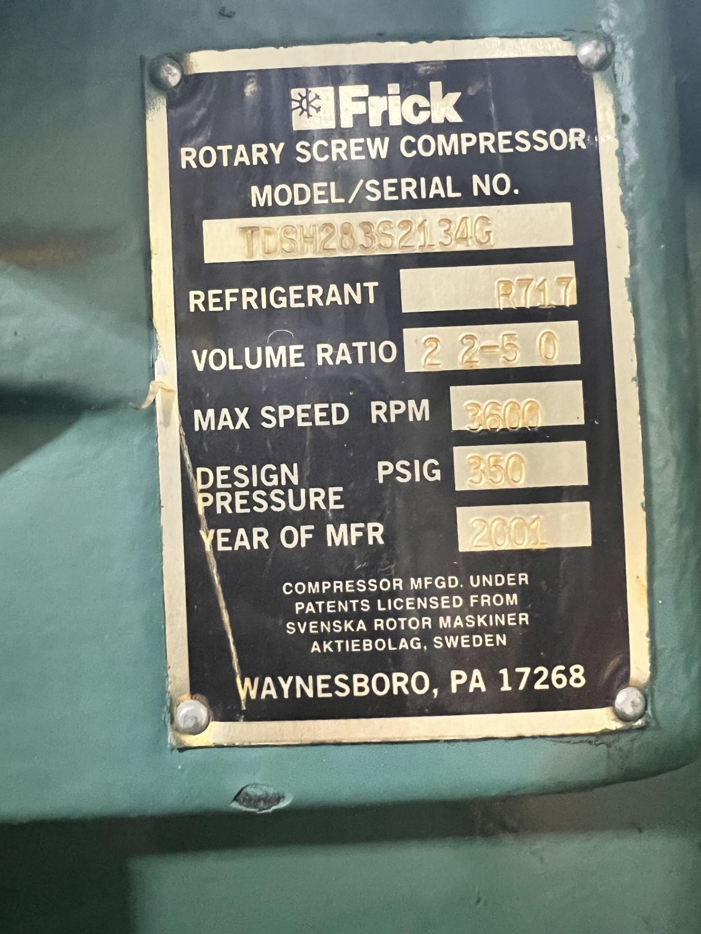 FRICK AMMONIA SCREW COMPRESSOR, MODEL RWB II 316 H, S/N WO482VFMCTTAA11, 3600 RPM - Image 27 of 34