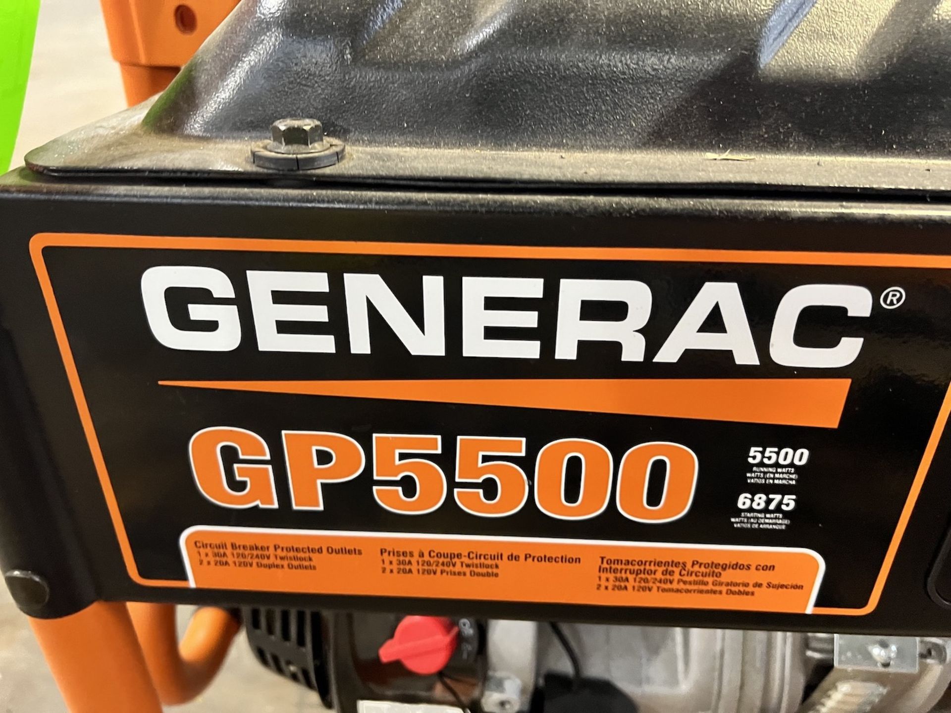 Generac Gasoline Genearor, Model GP5500, 5500 W, 6875 W, 120/240 VAC, 45.8/22.9, Recoil, 10.0 hr - Image 4 of 8