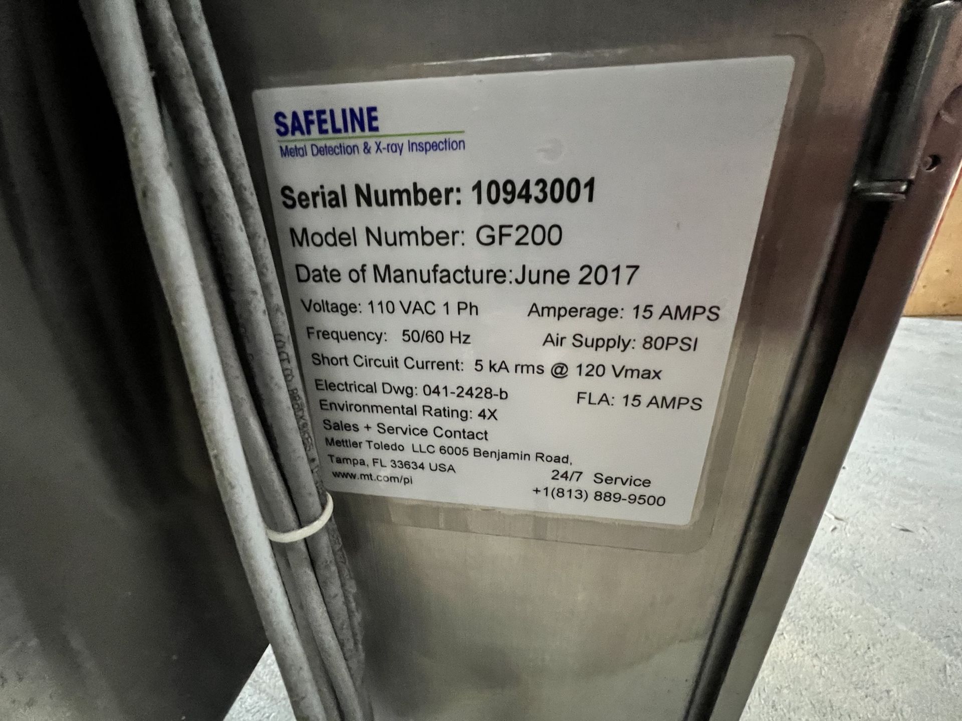 2017 SAFELINE FLOW-THROUGH METAL DETECTOR, MODEL GF200, S/N 10943001, 110 VAC, 1 PHASE - Image 3 of 8