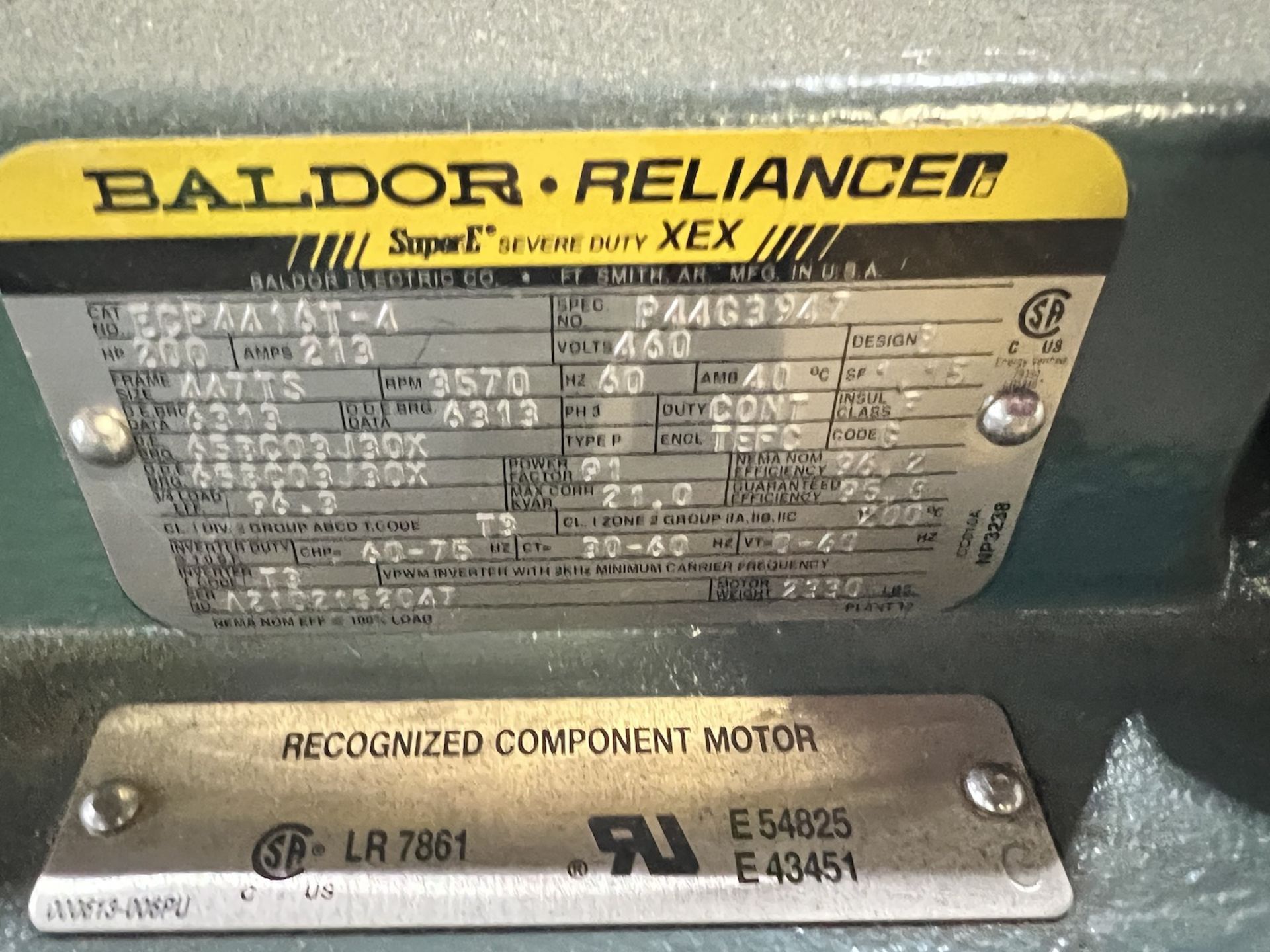 BALDOR RELIANCE 200-HP MOTOR, 3570 RPM, 460 V (SIMPLE LOADING FEE $110) - Image 6 of 9