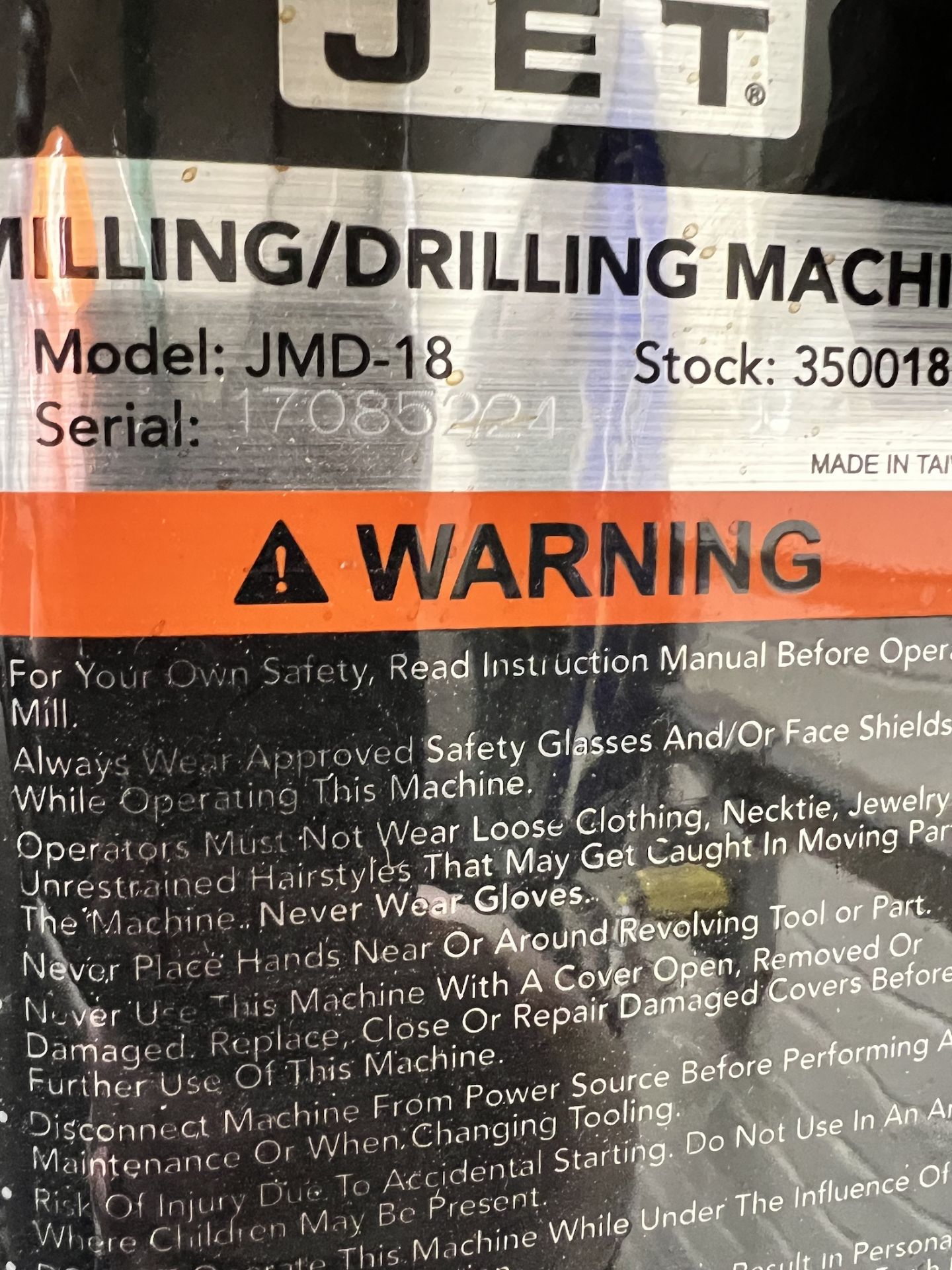 JET PEDESTAL MILLING / DRILLING MACHINE, MODEL JMD-18, S/N 17085221, STOCK 350018 - Image 5 of 6