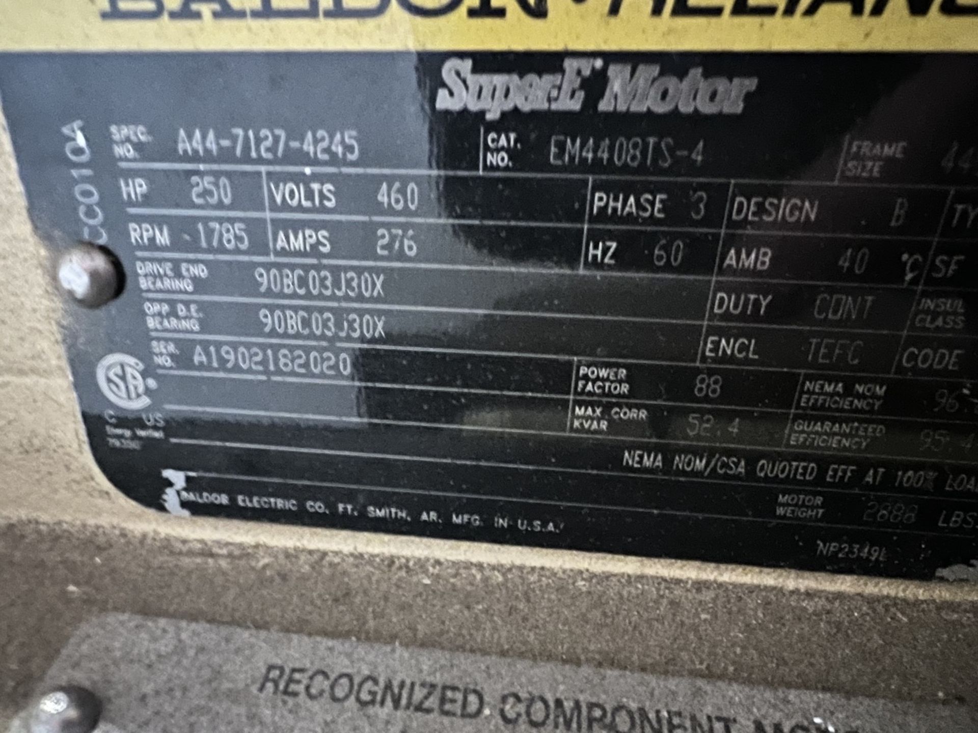 BALDOR RELIANCE 250-HP MOTOR, 1785 RPM, 460 V (SIMPLE LOADING FEE $110) - Bild 5 aus 6