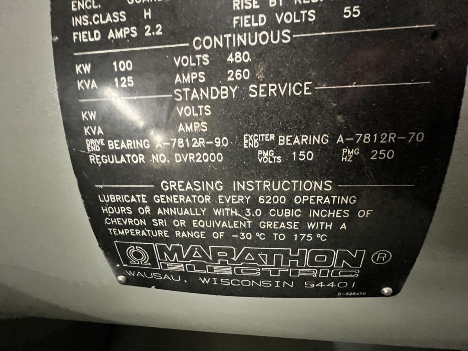 MAGNAMAX SYCHRONOUS AC GENERATOR, MODEL 432RDS4718, S/N WA-520061-0899, 50 HZ, 1500 RPM, 100 KW, 125 - Image 13 of 17