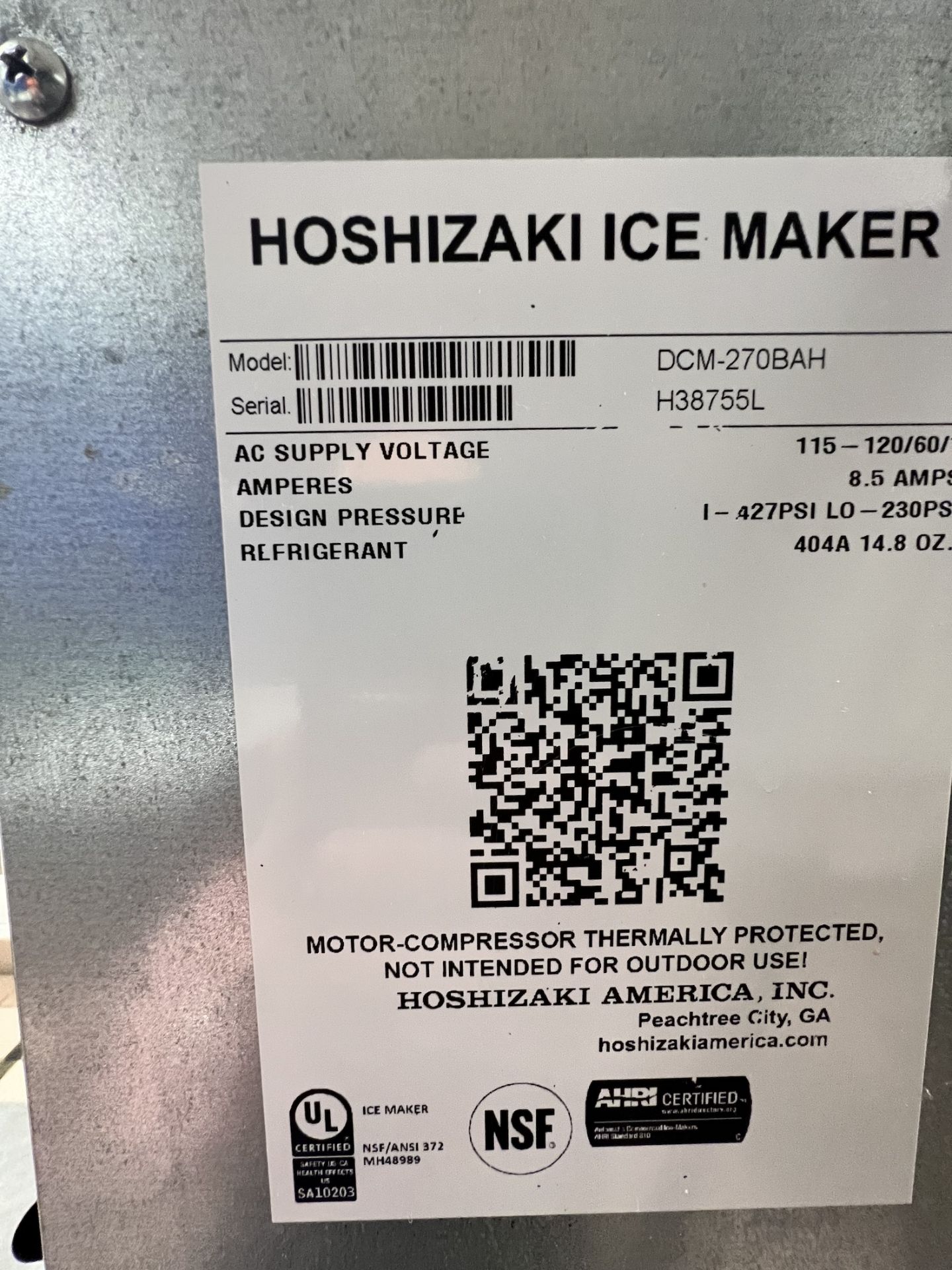 HOSHIZAKI NUGGET ICE MAKER AND WATER DISPENSER, MODEL DCM-270BAH, S/N H38755L - Image 7 of 8