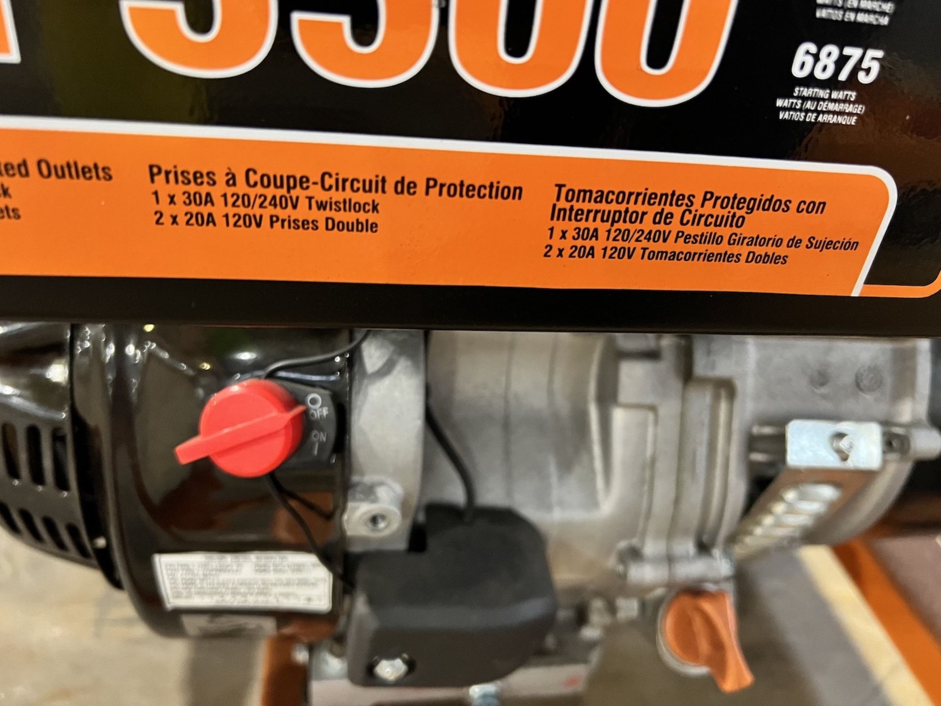 Generac Gasoline Genearor, Model GP5500, 5500 W, 6875 W, 120/240 VAC, 45.8/22.9, Recoil, 10.0 hr - Image 7 of 8