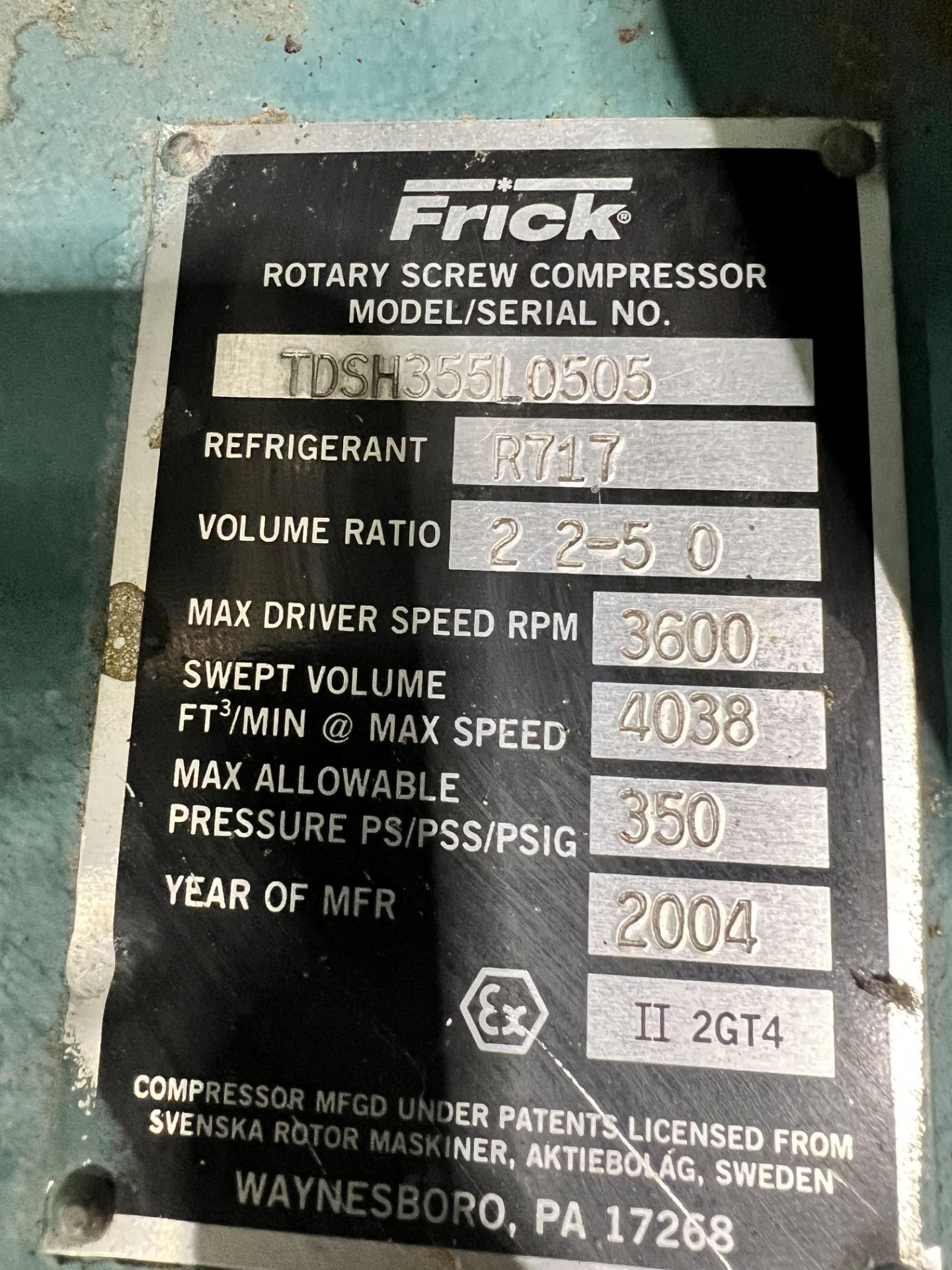 FRICK 1500-HP BOOSTER AMMONIA SCREW COMPRESSOR, MODEL TDSH355L, S/N TDSH355L0505, 3574 RPM, 4800 V - Image 15 of 16
