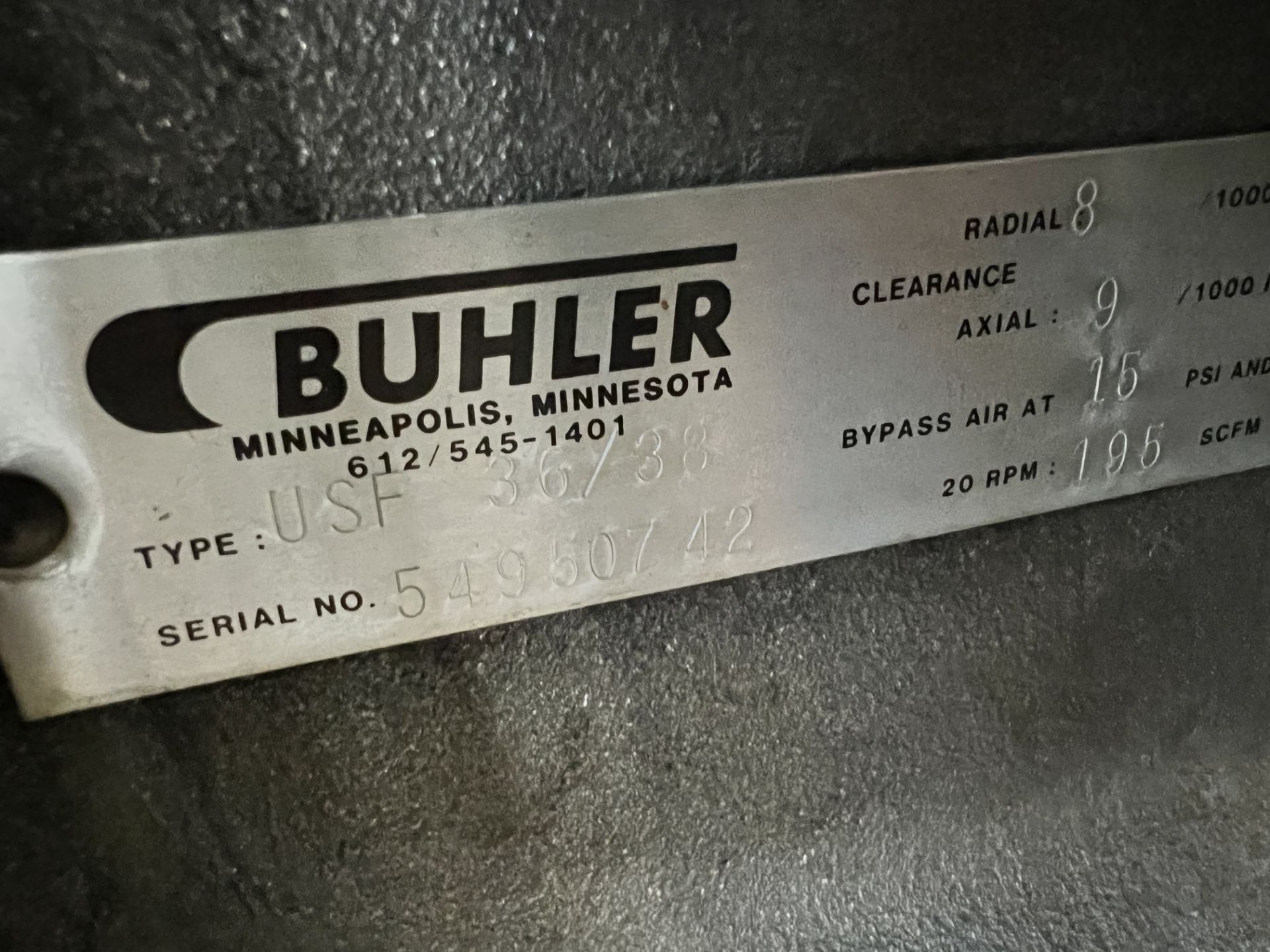 (2) ROTARY AIRLOCK VALVES, (1) BUHLER MODEL USF 36/38, S/N 54950742 (SIMPLE LOADING FEE $110) - Image 8 of 10