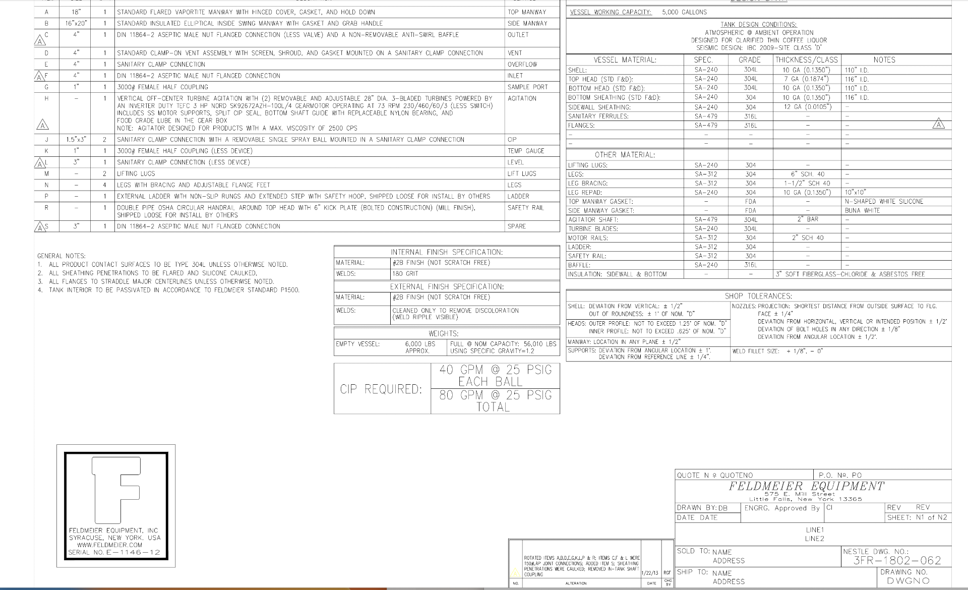 FELDMEIER S/S MIXING TANK,S/N E-1146-12, TOP-MOUNT AGITATION - Image 3 of 19