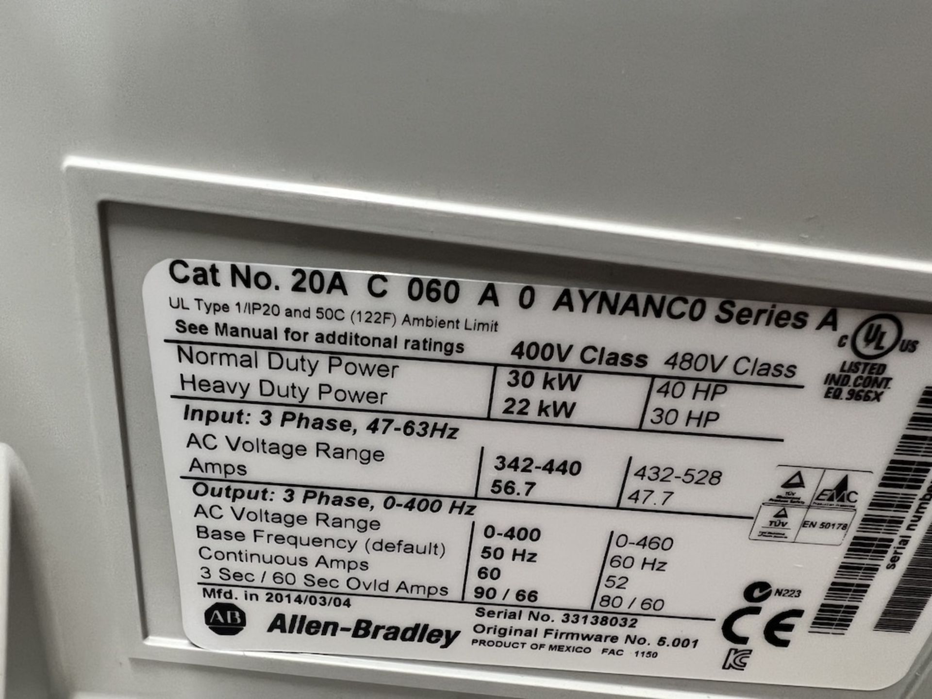 ALLEN BRADLEY POWERFLEX 70 40-HP VFD (SIMPLE LOADING FEE $110) - Image 2 of 3