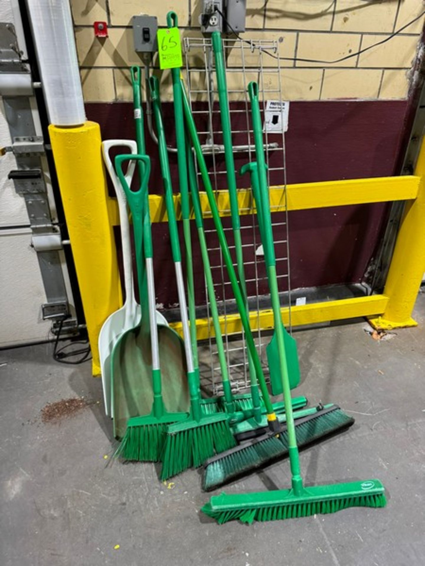 Lot of Assorted Brooms, Brushes, & Shovels